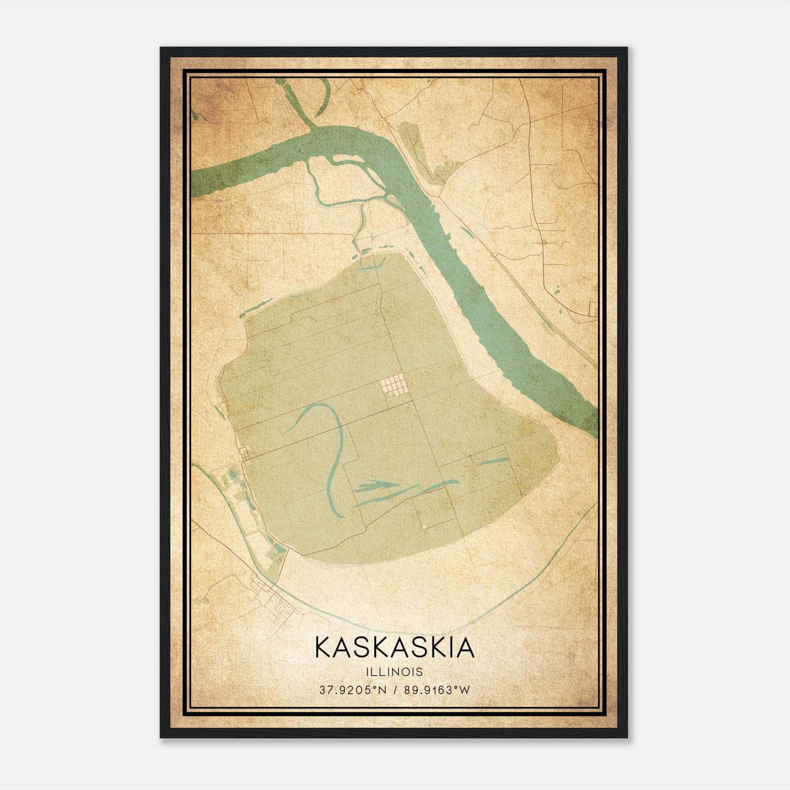 Vintage Kaskaskia Illinois Map Poster, Kaskaskia IL City Road Wall Art Print Vintage Kaskaskia Illinois Map Poster, Kaskaskia IL City Road Wall Art Print
