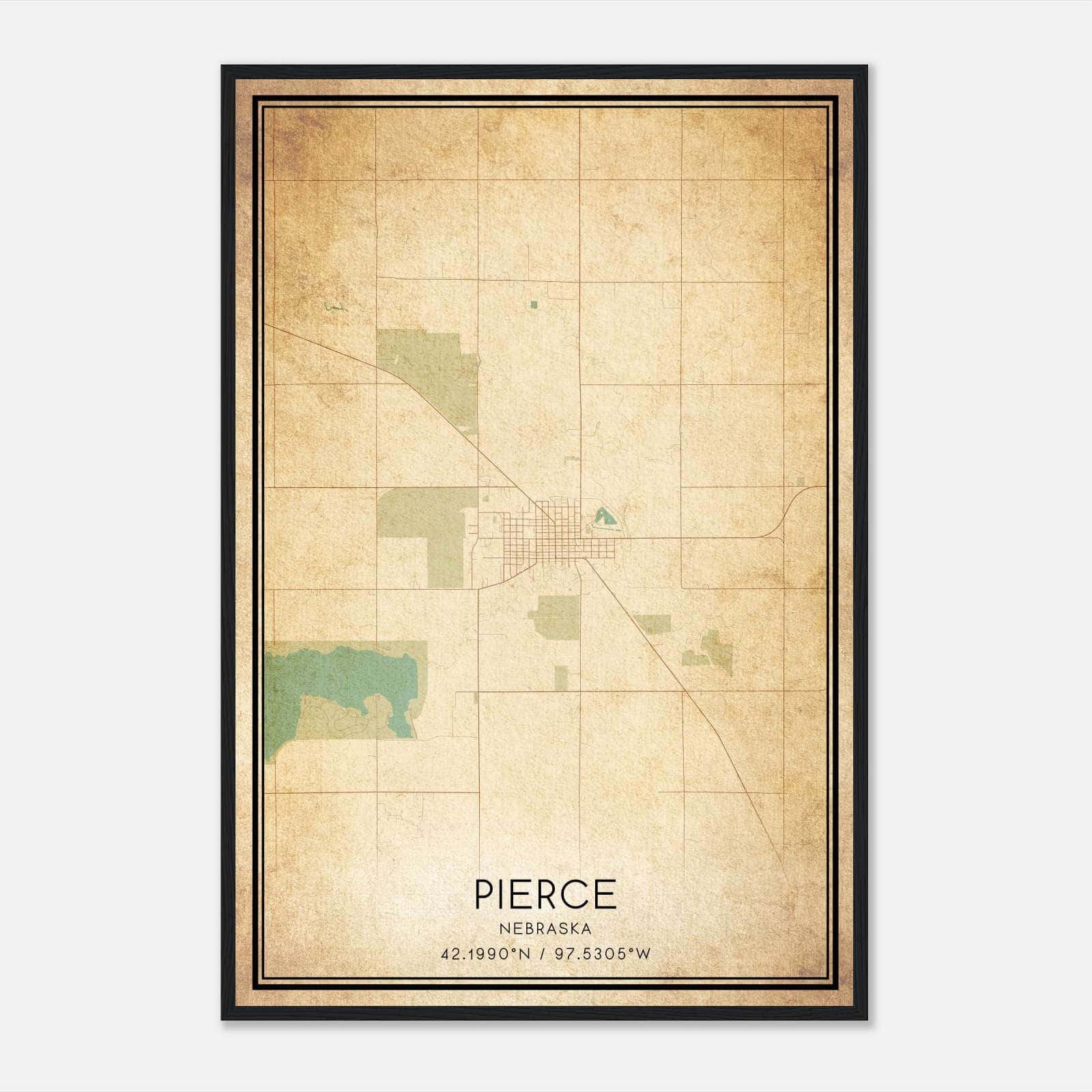 Vintage Pierce Nebraska Map Poster, Pierce NE City Road Wall Art Print Vintage Pierce Nebraska Map Poster, Pierce NE City Road Wall Art Print