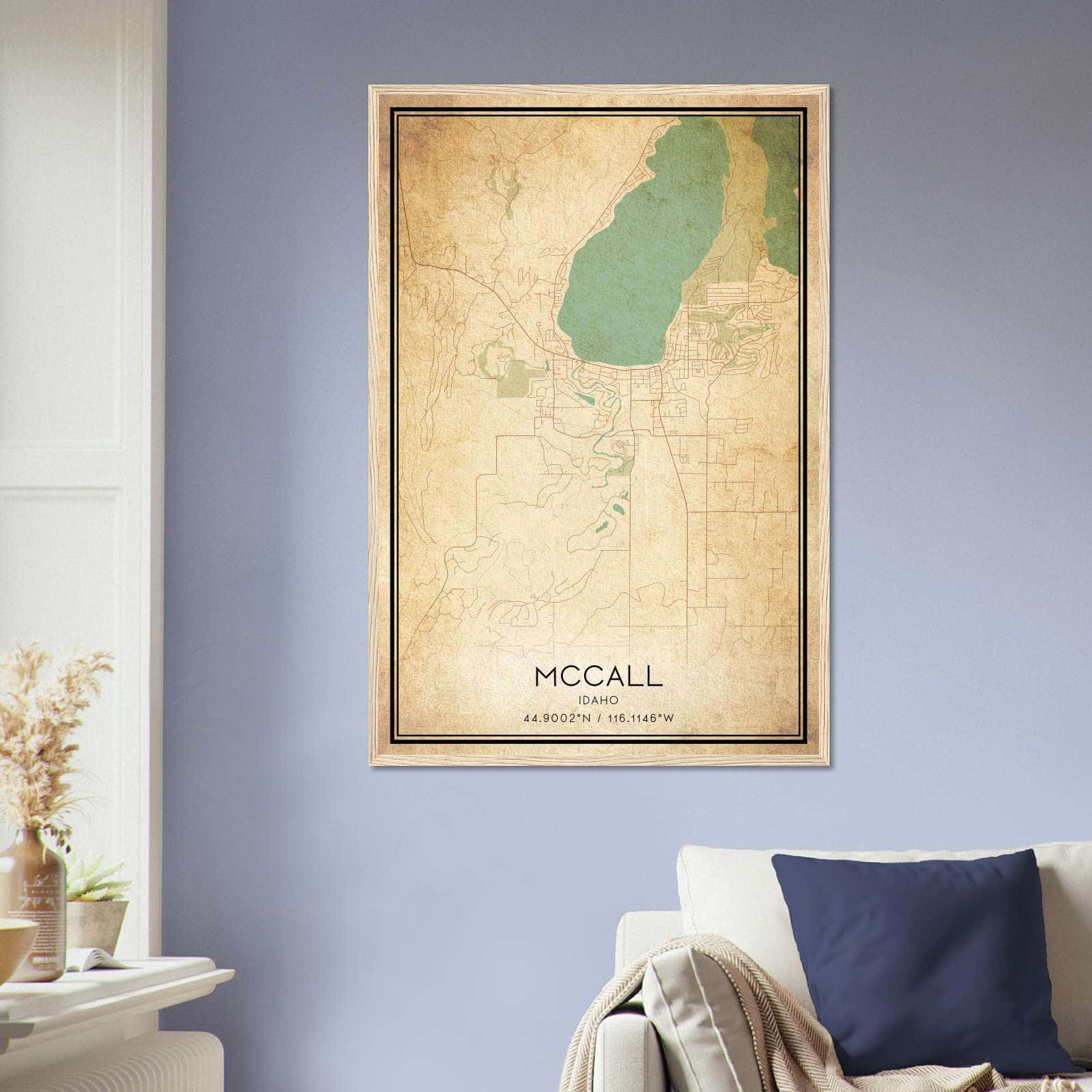 Vintage Mccall Idaho Map Poster, Mccall ID City Road Wall Art Print