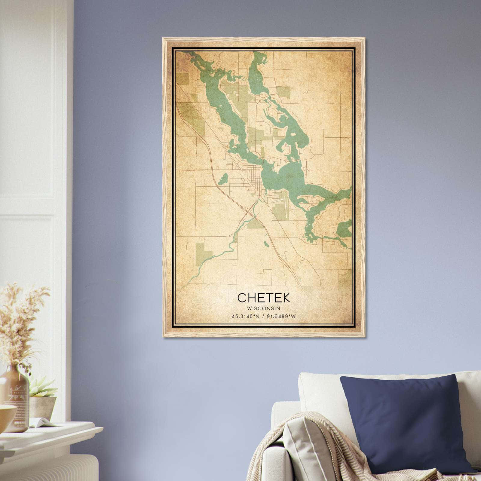 Vintage Chetek Wisconsin Map Poster, Chetek WI City Road Wall Art Print