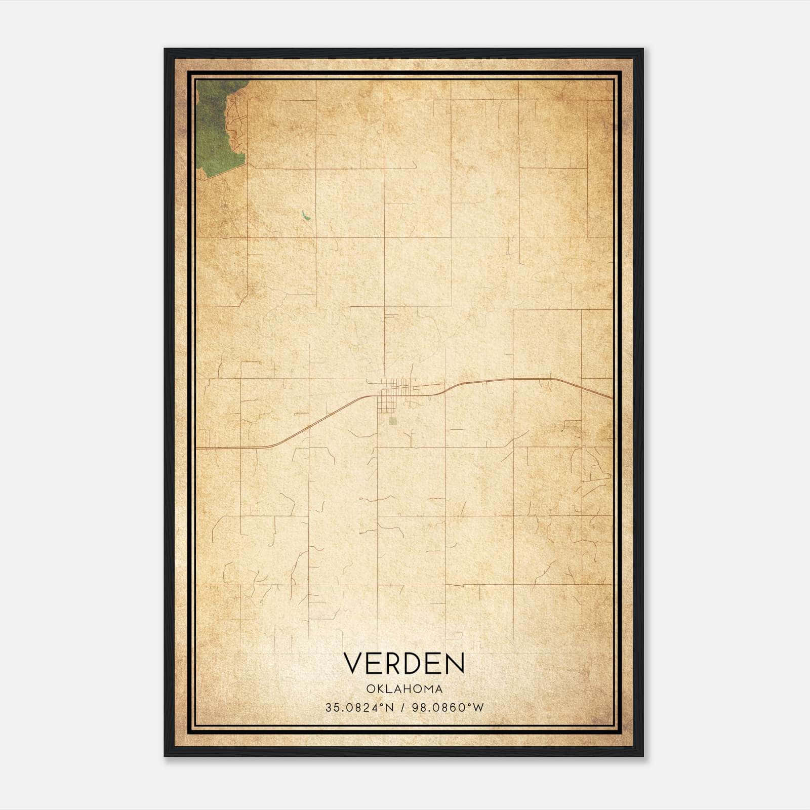 Vintage Verden Oklahoma Map Poster, Verden OK City Road Wall Art Print Vintage Verden Oklahoma Map Poster, Verden OK City Road Wall Art Print