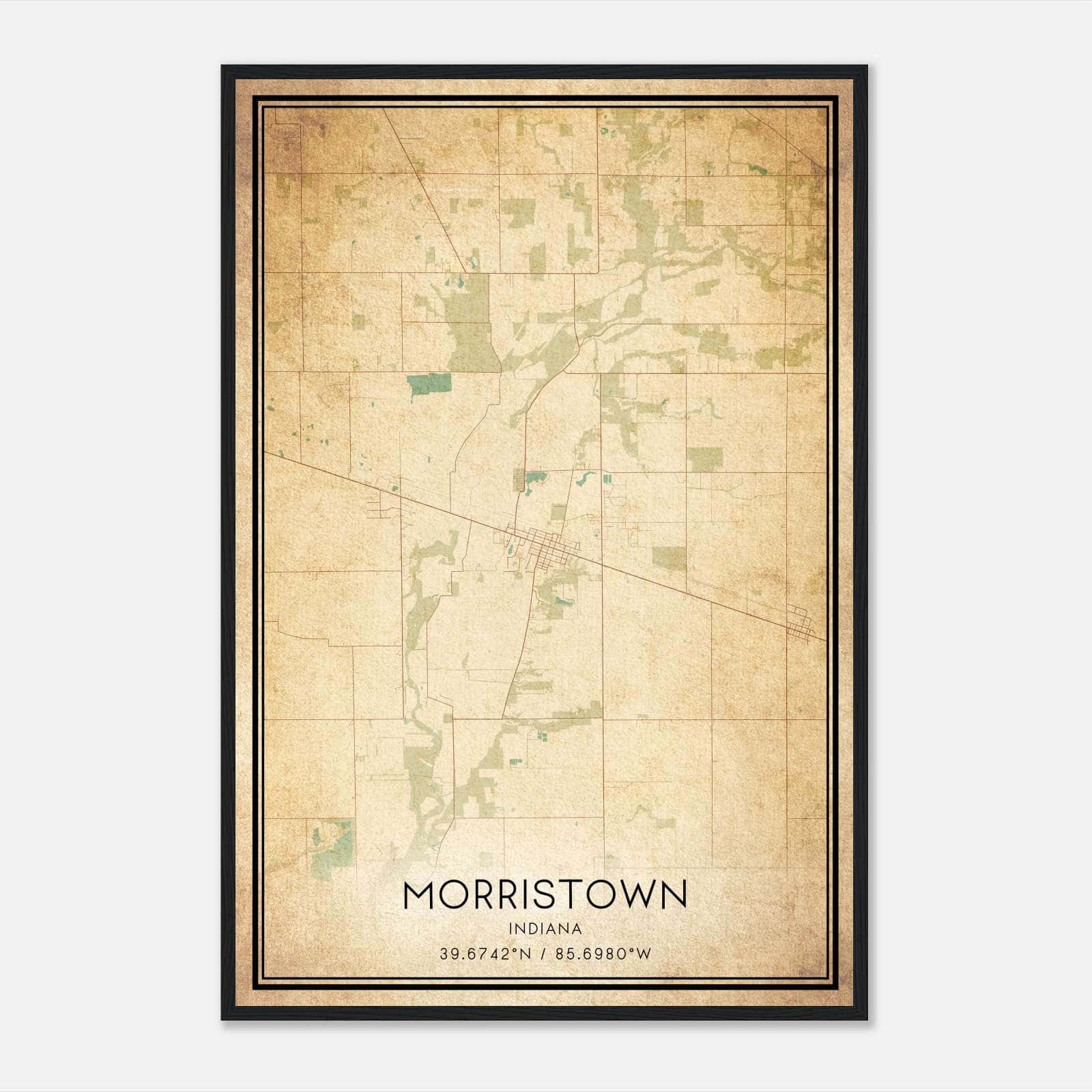 Vintage Morristown Indiana Map Poster, Morristown IN City Road Wall Art Print Vintage Morristown Indiana Map Poster, Morristown IN City Road Wall Art Print