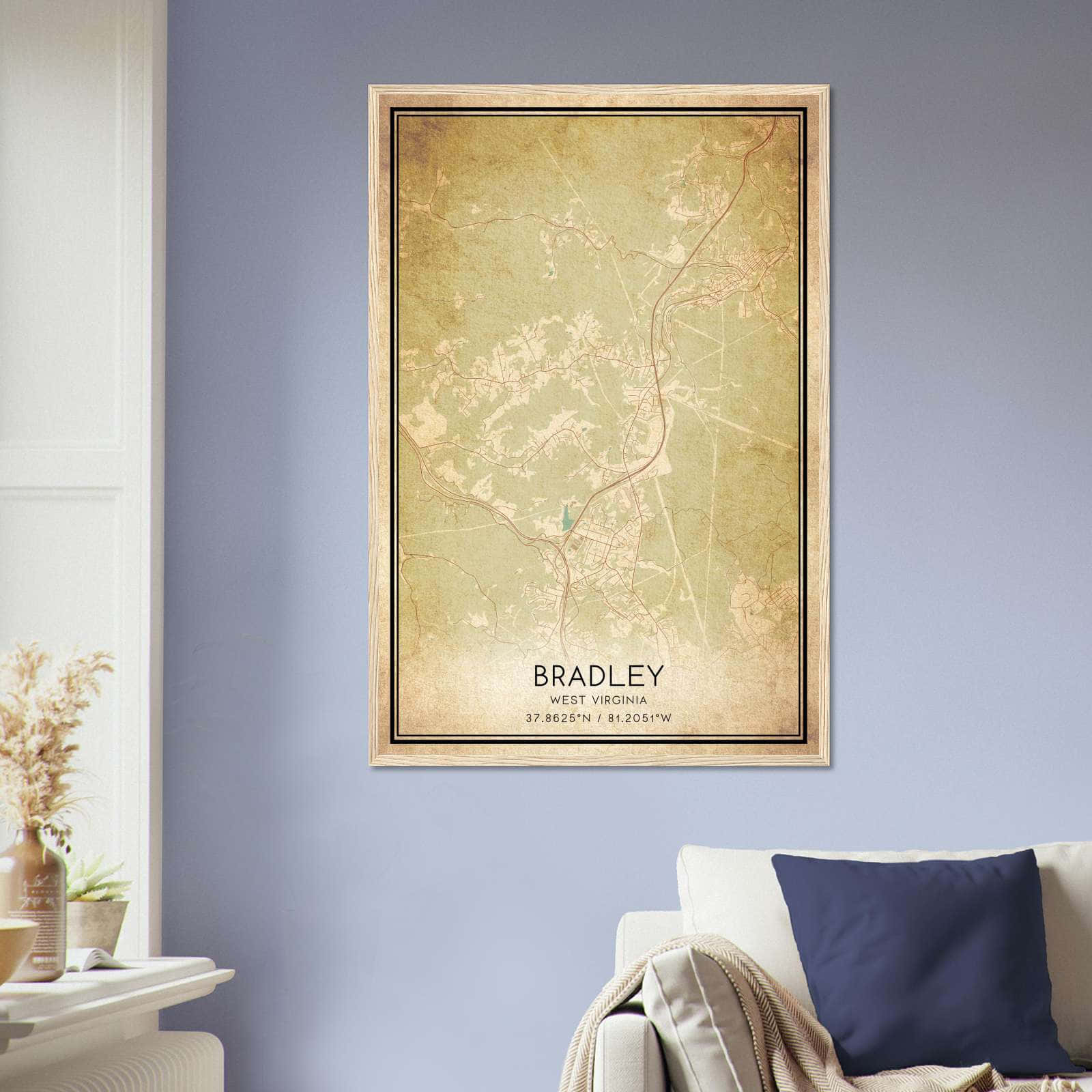 Vintage Bradley West Virginia Map Poster, Bradley WV City Road Wall Art Print