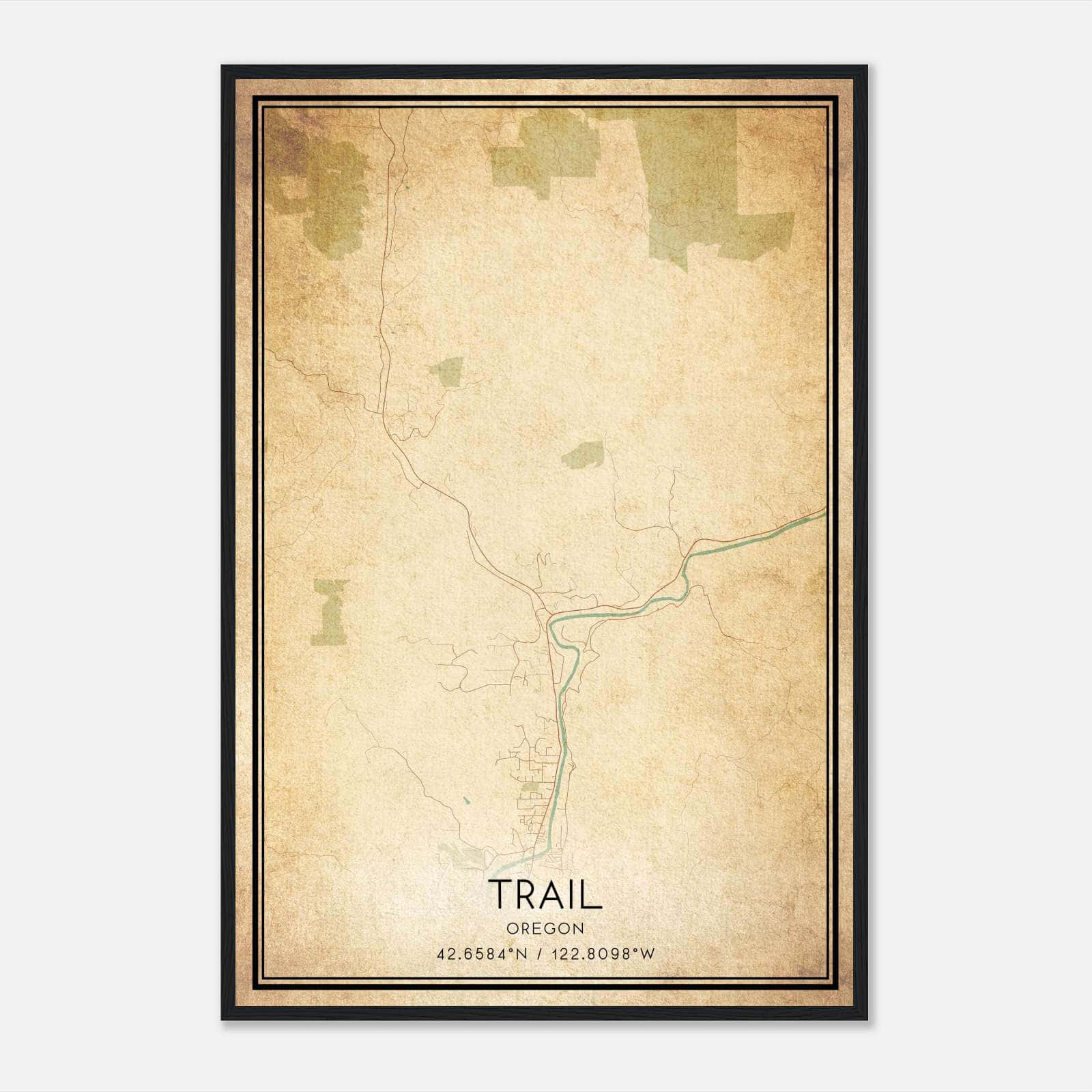 Vintage Trail Oregon Map Poster, Trail OR City Road Wall Art Print Vintage Trail Oregon Map Poster, Trail OR City Road Wall Art Print