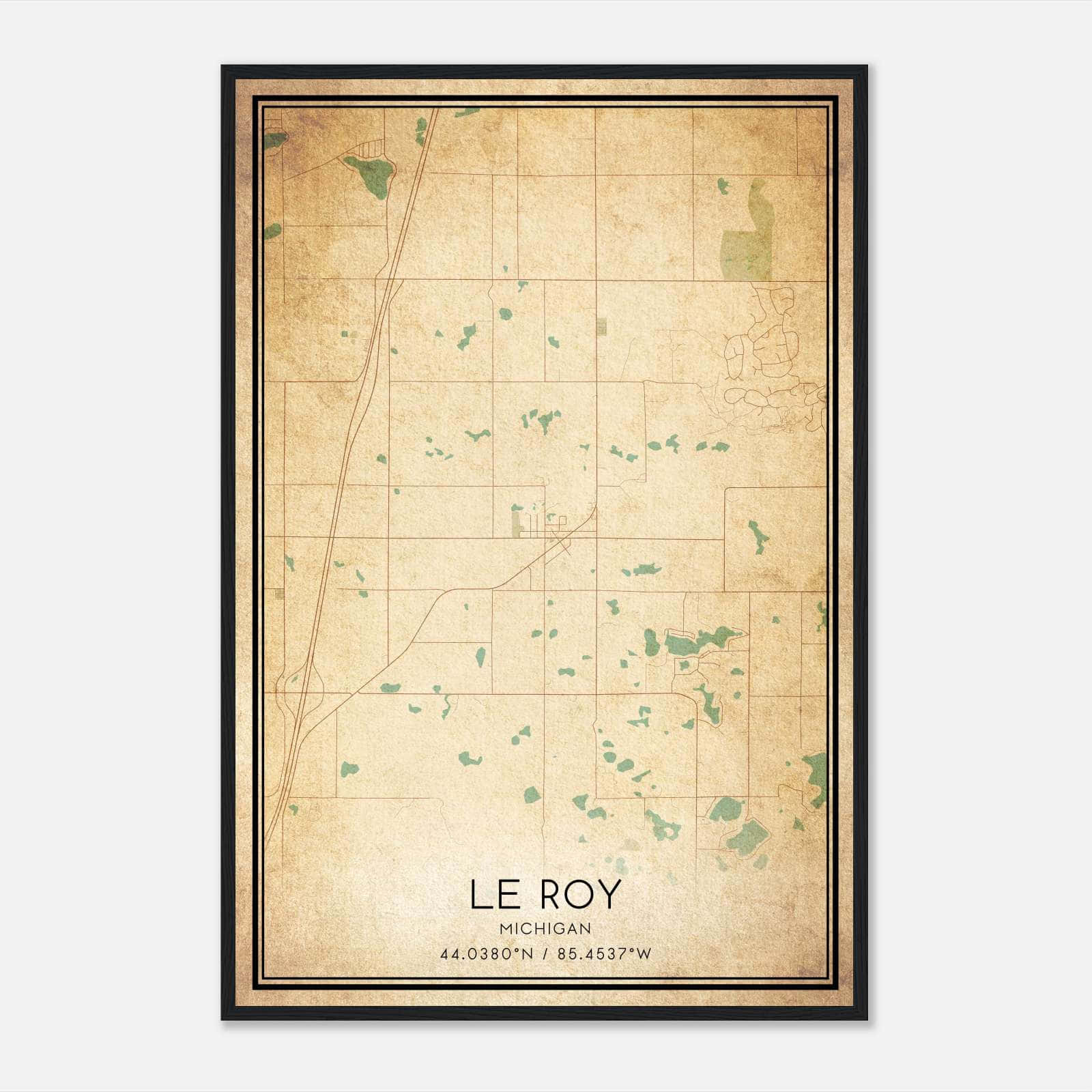 Vintage Le Roy Michigan Map Poster, Le Roy MI City Road Wall Art Print Vintage Le Roy Michigan Map Poster, Le Roy MI City Road Wall Art Print
