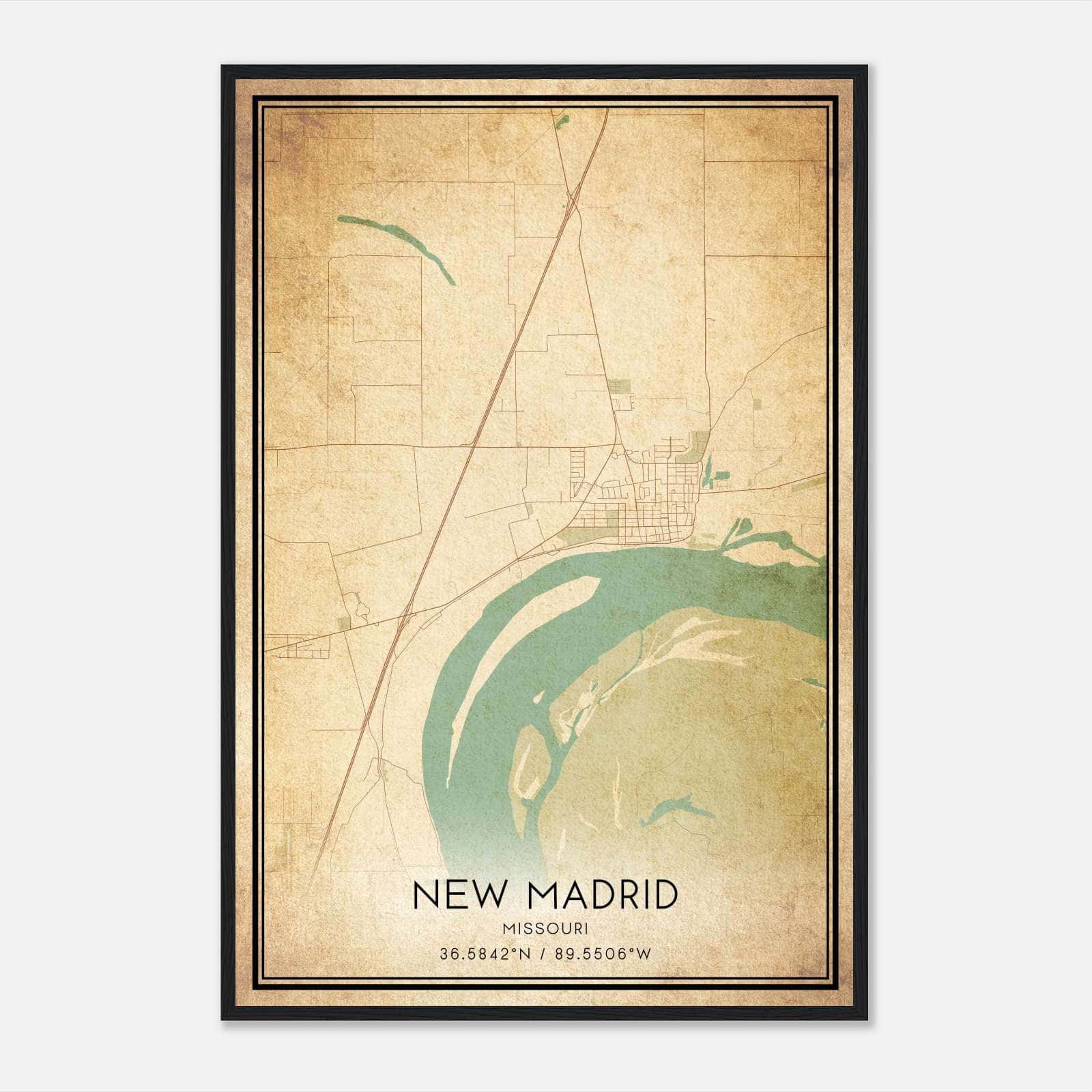Vintage New Madrid Missouri Map Poster, New Madrid MO City Road Wall Art Print Vintage New Madrid Missouri Map Poster, New Madrid MO City Road Wall Art Print