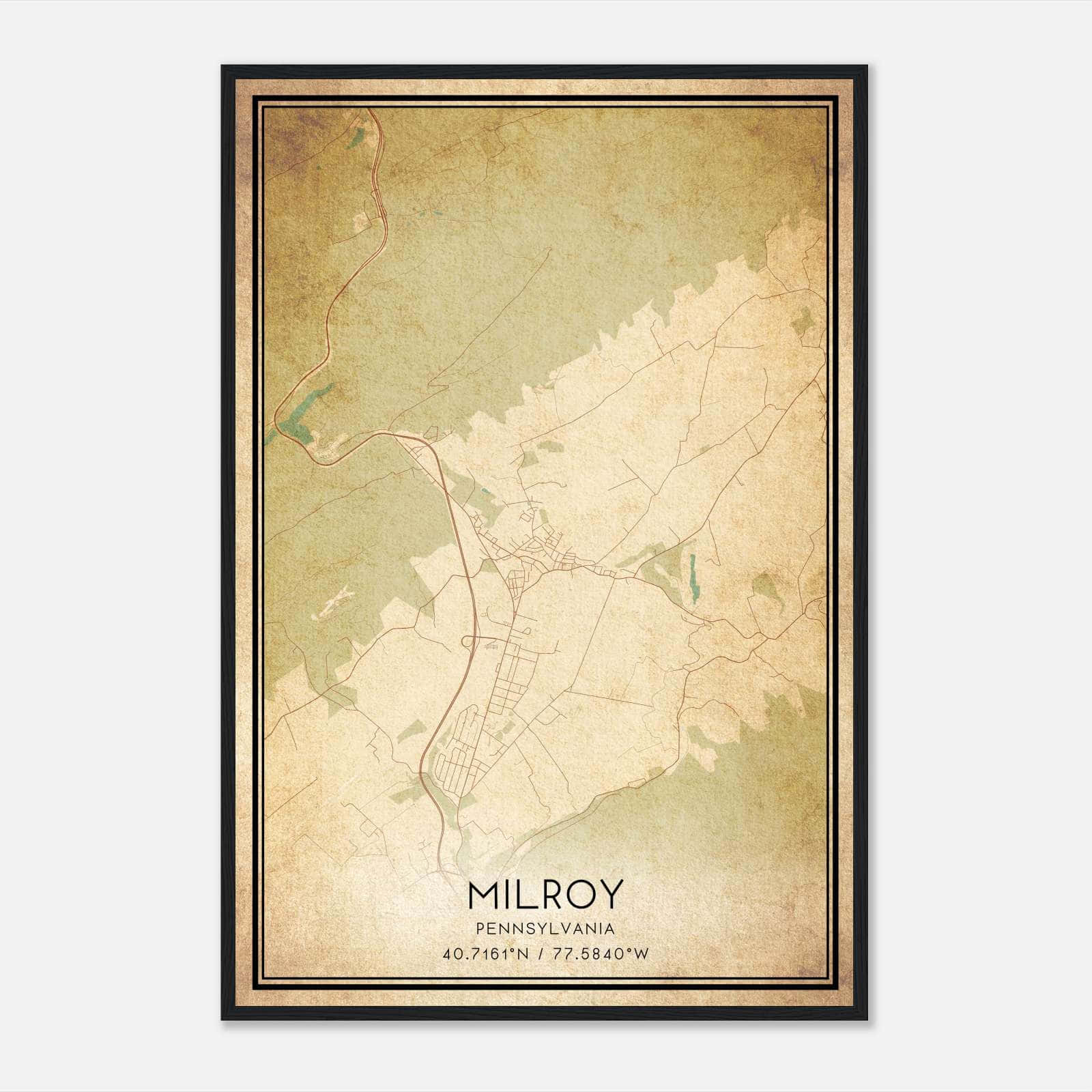 Vintage Milroy Pennsylvania Map Poster, Milroy PA City Road Wall Art Print Vintage Milroy Pennsylvania Map Poster, Milroy PA City Road Wall Art Print