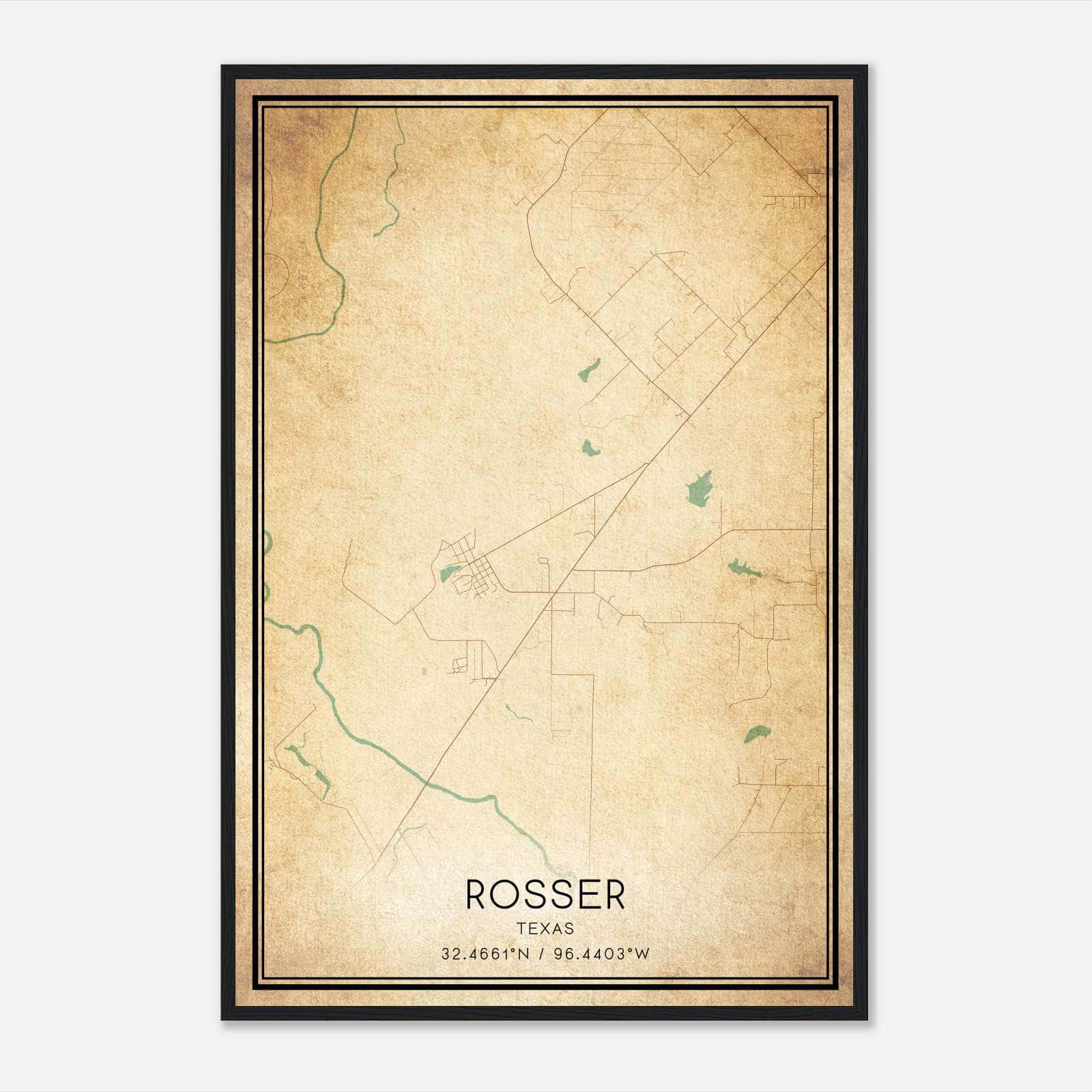 Vintage Rosser Texas Map Poster, Rosser TX City Road Wall Art Print Vintage Rosser Texas Map Poster, Rosser TX City Road Wall Art Print