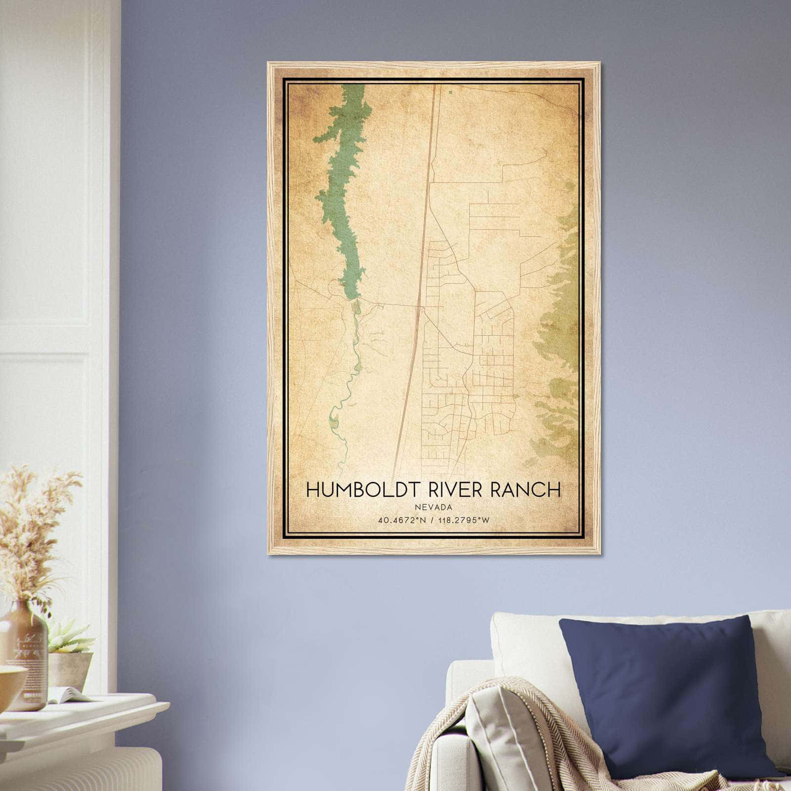 Vintage Humboldt River Ranch Nevada Map Poster, Humboldt River Ranch NV City Road Wall Art Print