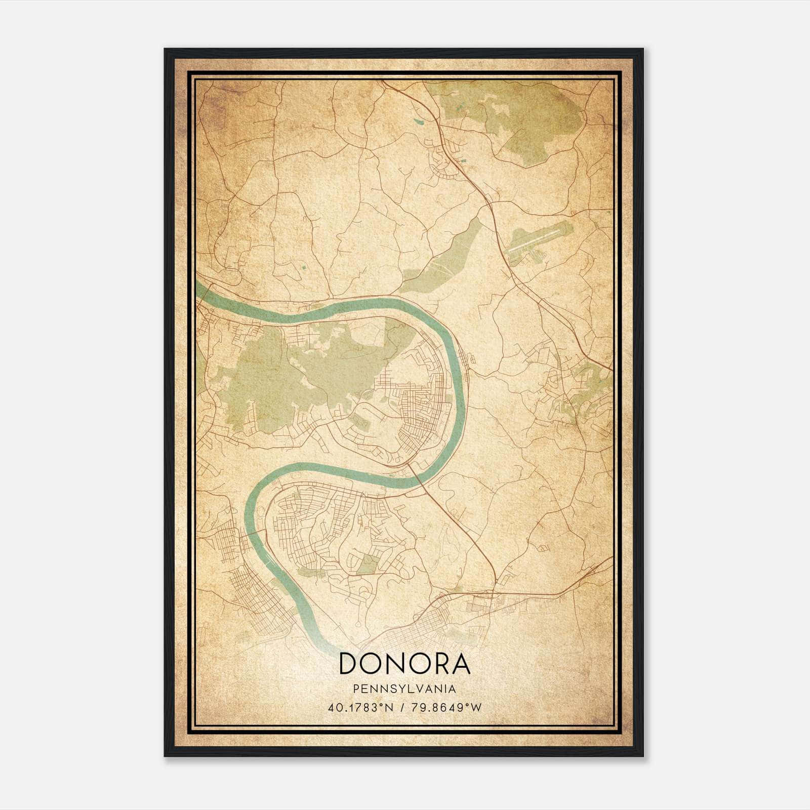 Vintage Donora Pennsylvania Map Poster, Donora PA City Road Wall Art Print Vintage Donora Pennsylvania Map Poster, Donora PA City Road Wall Art Print
