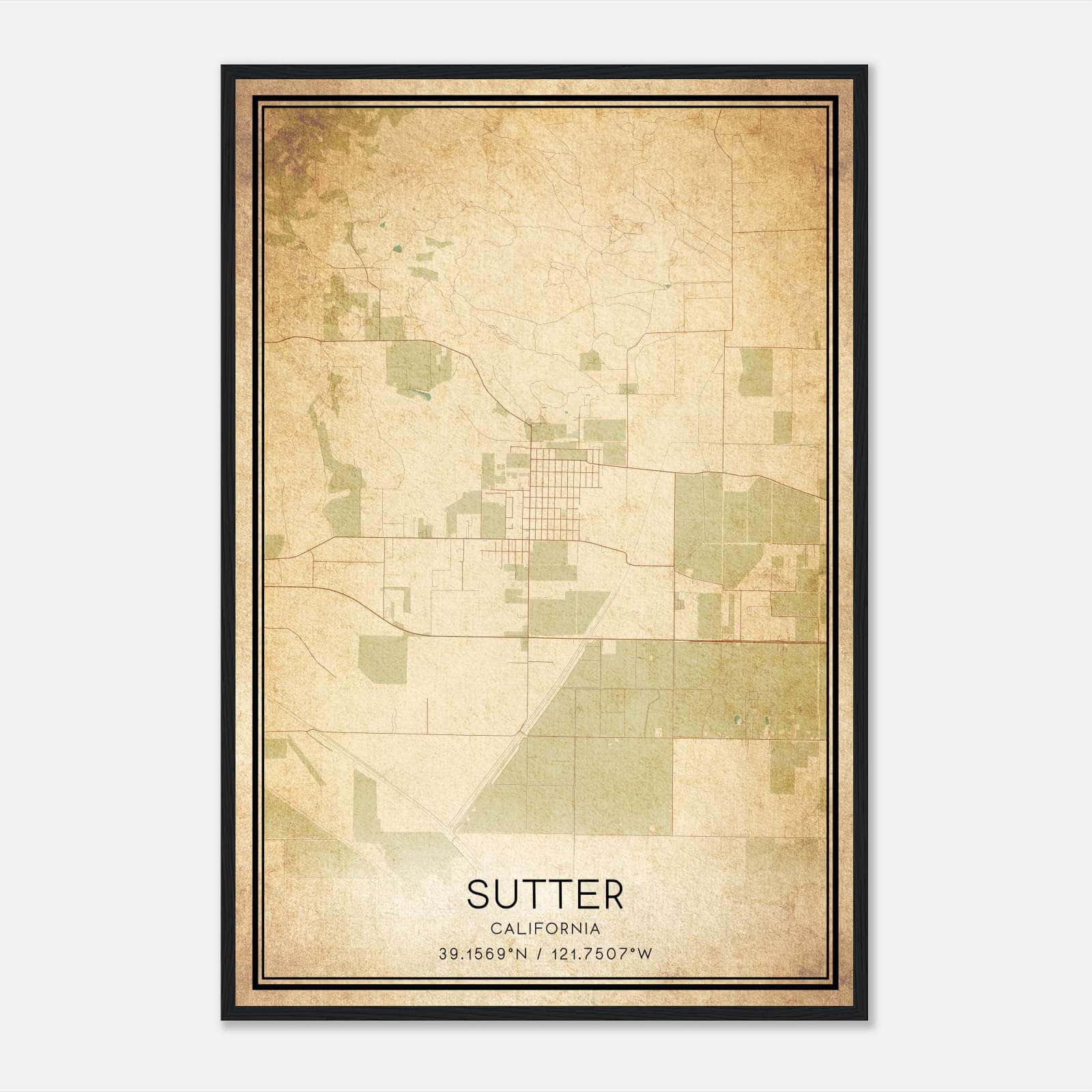 Vintage Sutter California Map Poster, Sutter CA City Road Wall Art Print Vintage Sutter California Map Poster, Sutter CA City Road Wall Art Print