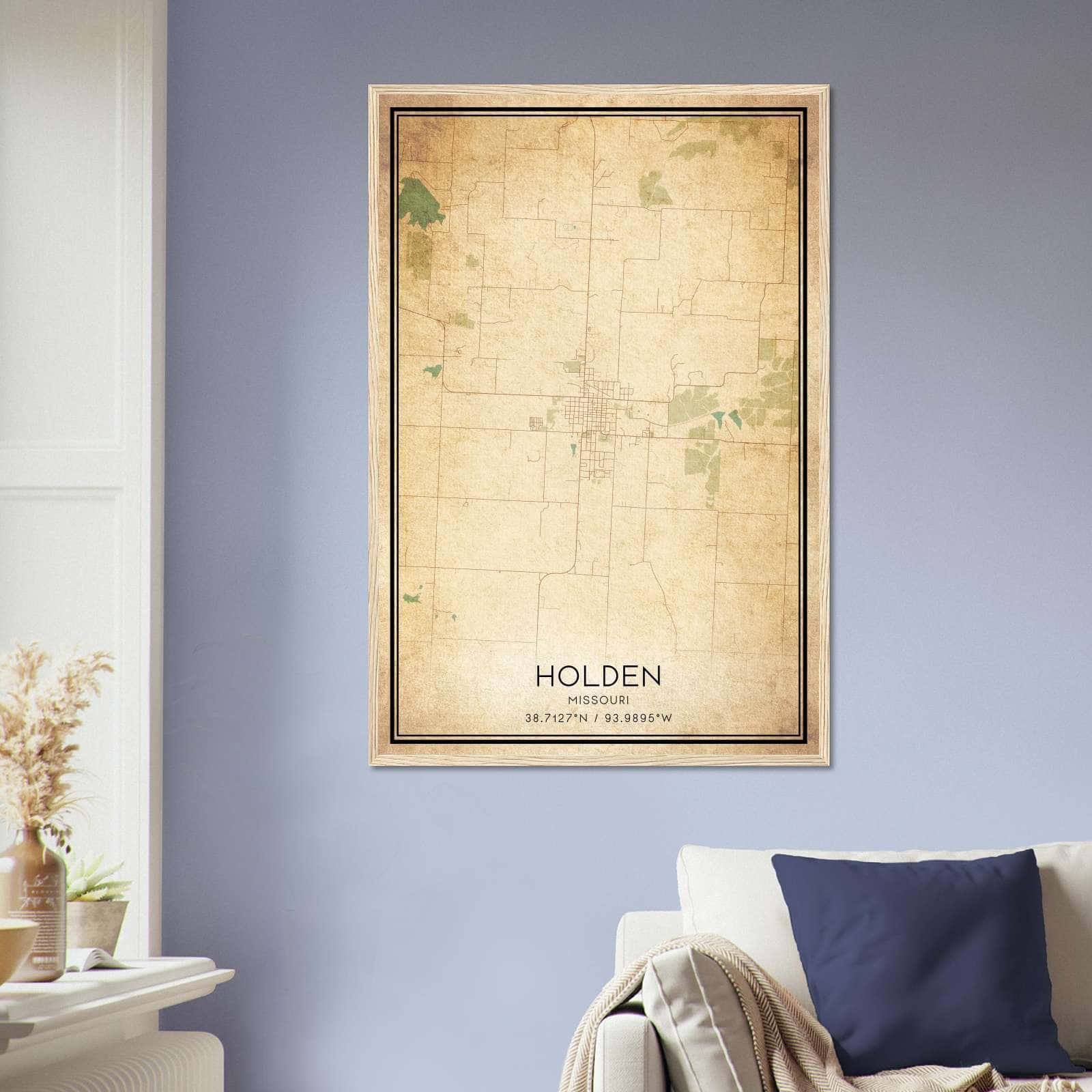 Vintage Holden Missouri Map Poster, Holden MO City Road Wall Art Print