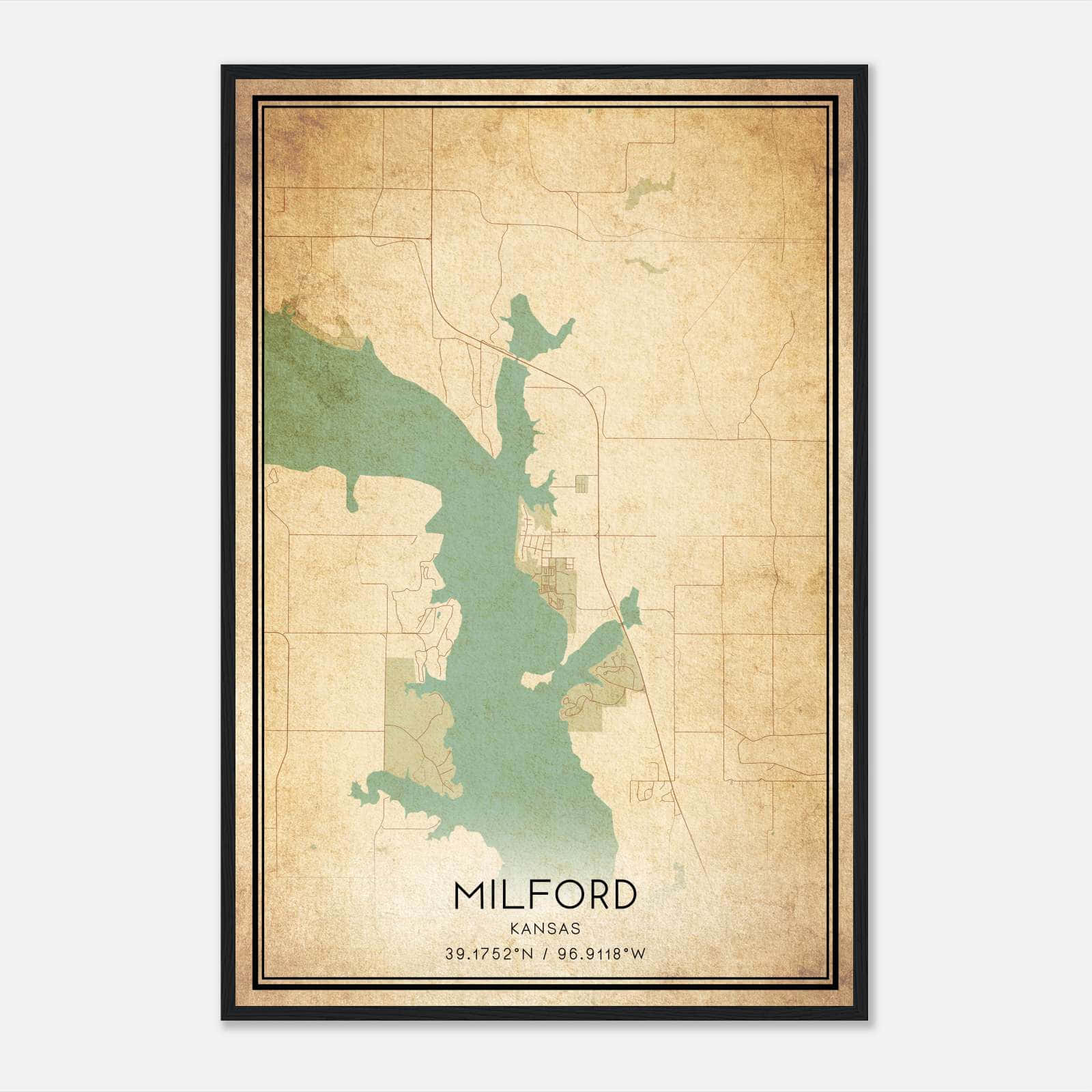 Vintage Milford Kansas Map Poster, Milford KS City Road Wall Art Print Vintage Milford Kansas Map Poster, Milford KS City Road Wall Art Print