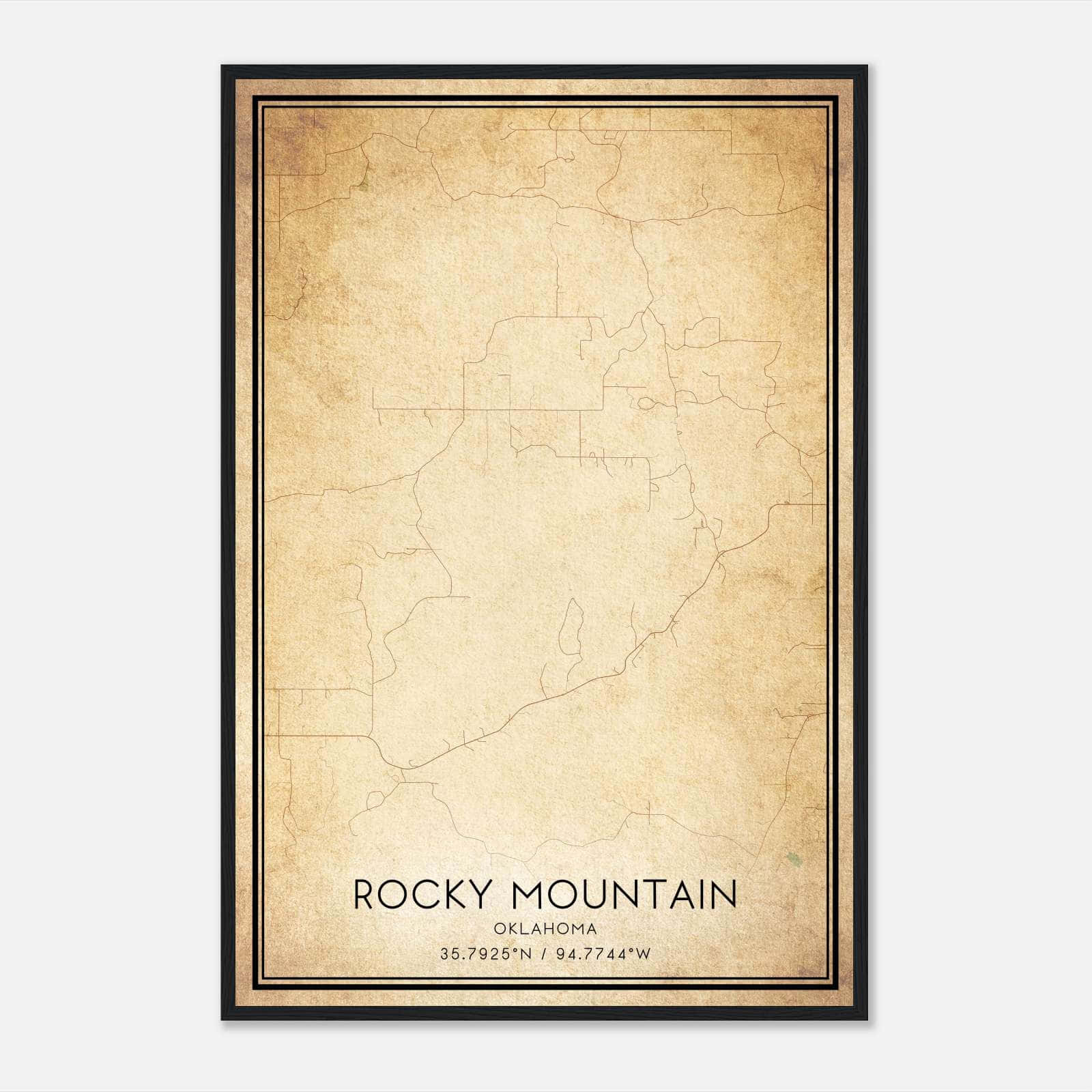 Vintage Rocky Mountain Oklahoma Map Poster, Rocky Mountain OK City Road Wall Art Print Vintage Rocky Mountain Oklahoma Map Poster, Rocky Mountain OK City Road Wall Art Print