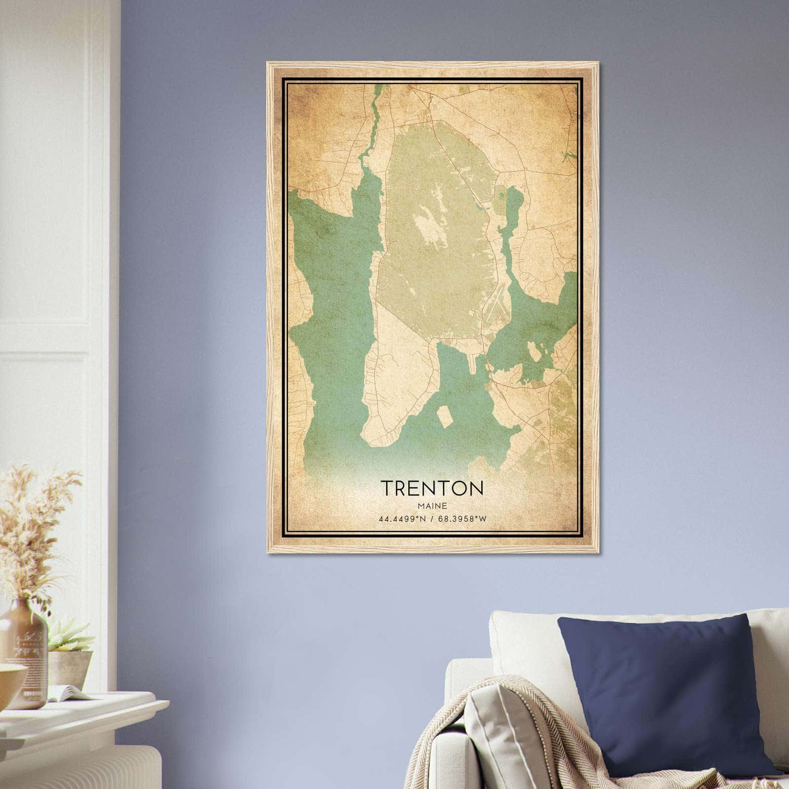 Vintage Trenton Maine Map Poster, Trenton ME City Road Wall Art Print
