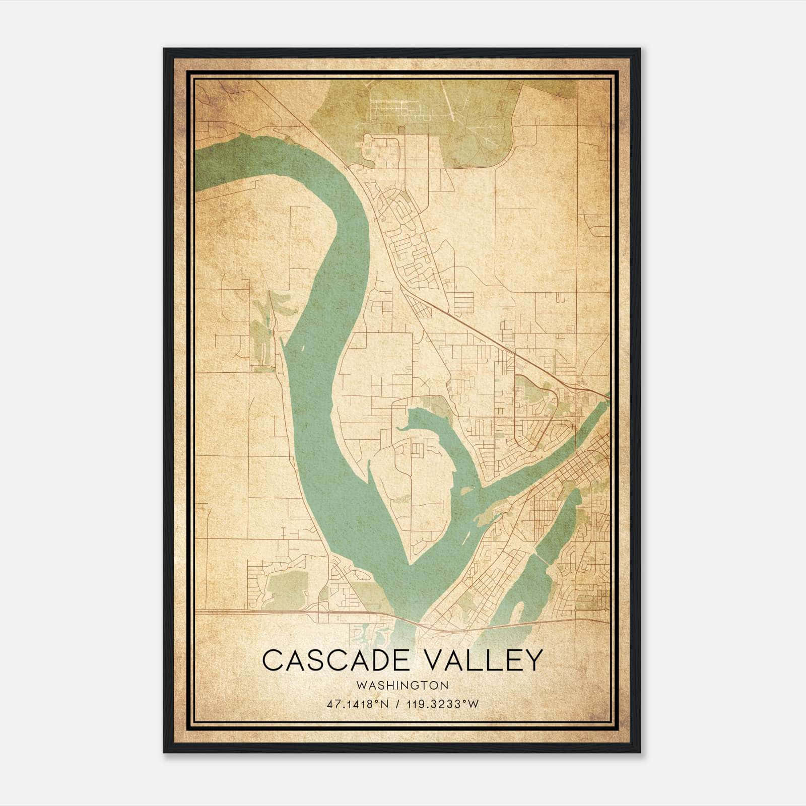 Vintage Cascade Valley Washington Map Poster, Cascade Valley WA City Road Wall Art Print Vintage Cascade Valley Washington Map Poster, Cascade Valley WA City Road Wall Art Print