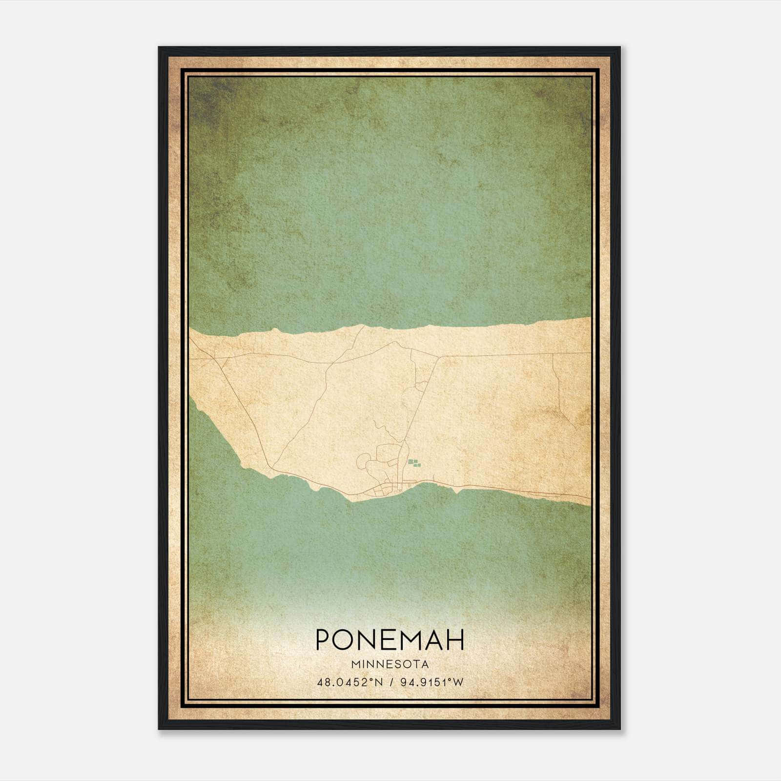 Vintage Ponemah Minnesota Map Poster, Ponemah MN City Road Wall Art Print Vintage Ponemah Minnesota Map Poster, Ponemah MN City Road Wall Art Print