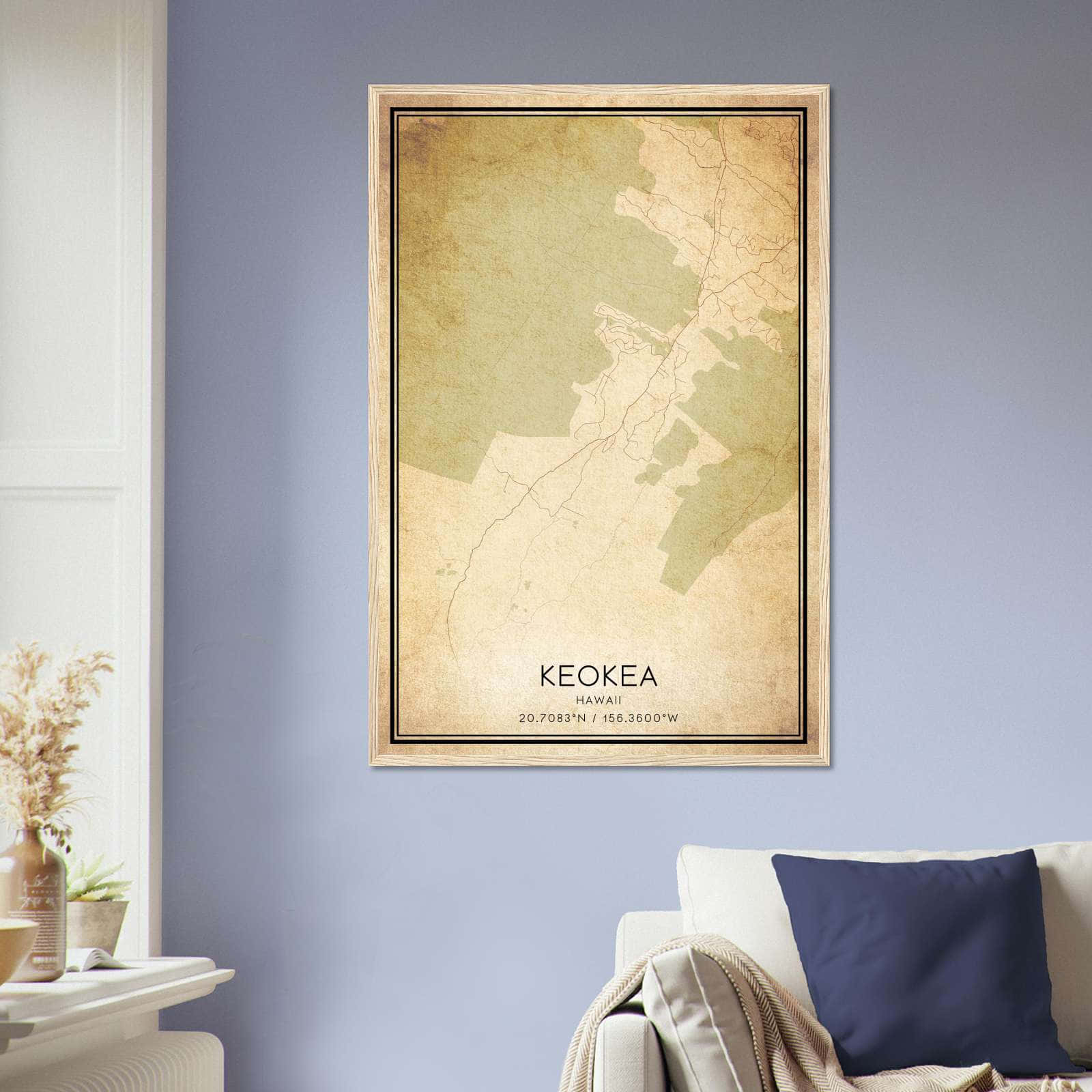 Vintage Keokea Hawaii Map Poster, Keokea HI City Road Wall Art Print