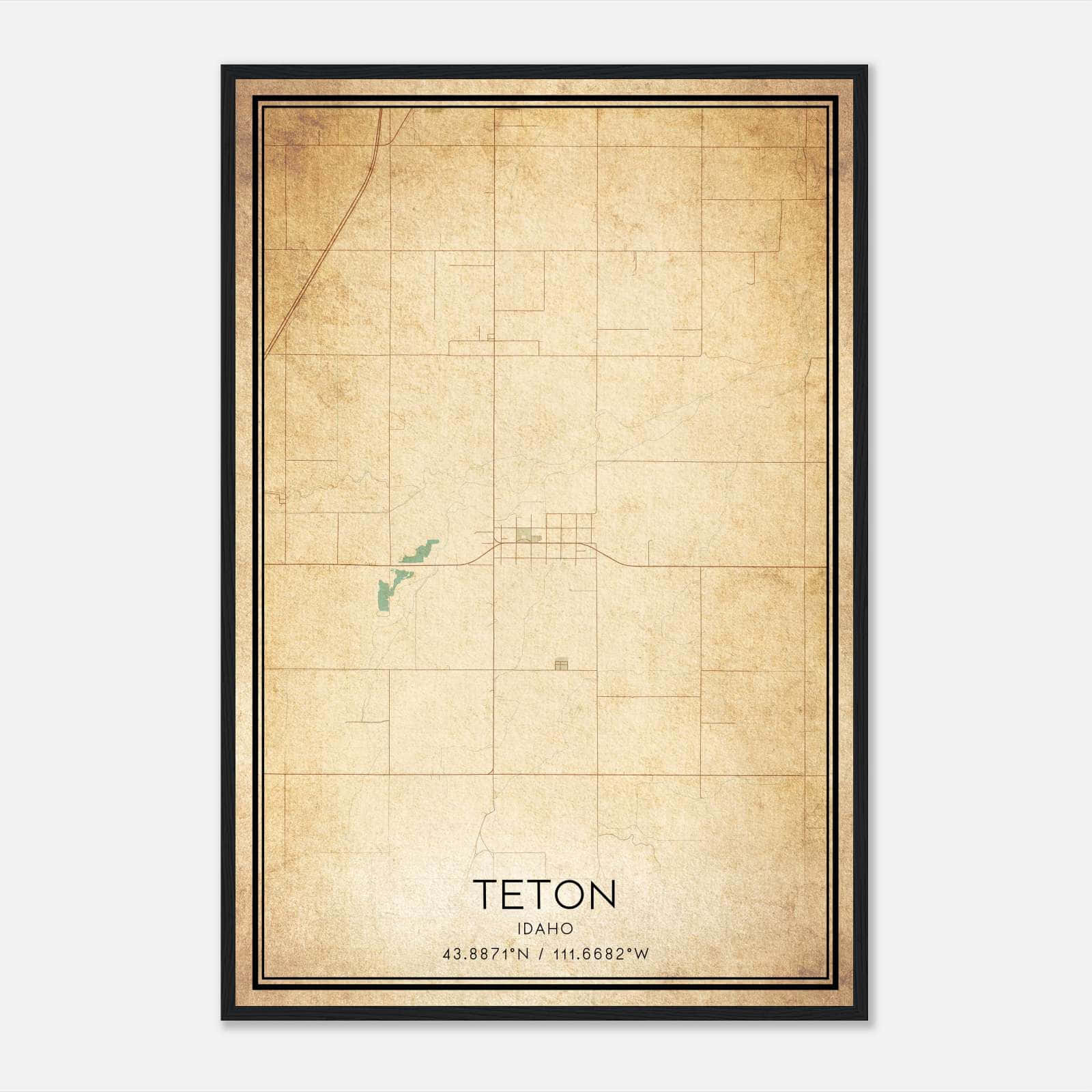 Vintage Teton Idaho Map Poster, Teton ID City Road Wall Art Print Vintage Teton Idaho Map Poster, Teton ID City Road Wall Art Print