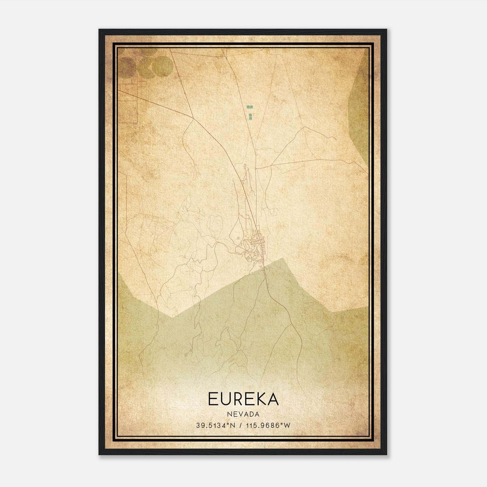 Vintage Eureka Nevada Map Poster, Eureka NV City Road Wall Art Print Vintage Eureka Nevada Map Poster, Eureka NV City Road Wall Art Print