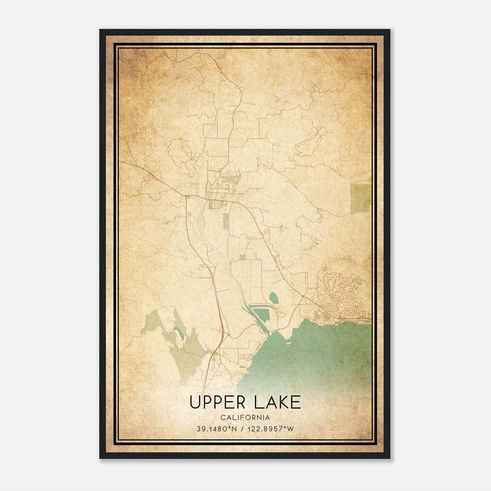 Vintage Upper Lake California Map Poster, Upper Lake CA City Road Wall Art Print Vintage Upper Lake California Map Poster, Upper Lake CA City Road Wall Art Print