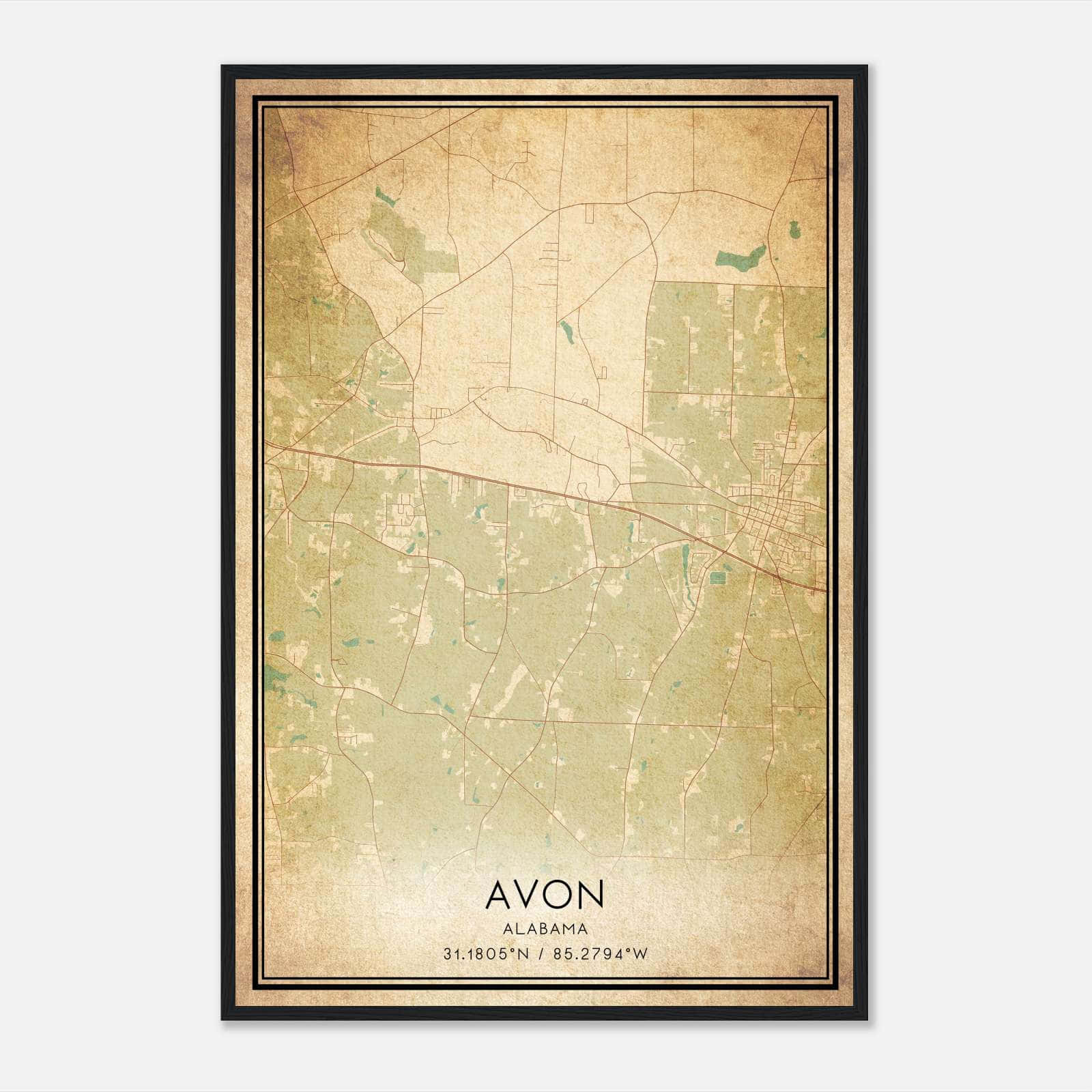 Vintage Avon Alabama Map Poster, Avon AL City Road Wall Art Print Vintage Avon Alabama Map Poster, Avon AL City Road Wall Art Print
