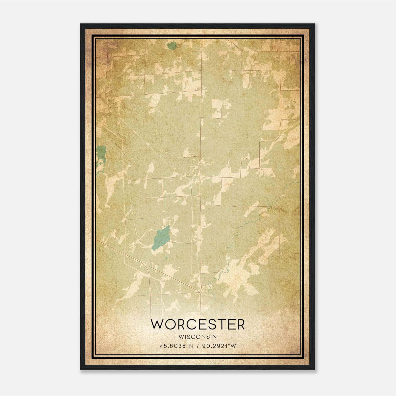 Vintage Worcester Wisconsin Map Poster, Worcester WI City Road Wall Art Print Vintage Worcester Wisconsin Map Poster, Worcester WI City Road Wall Art Print