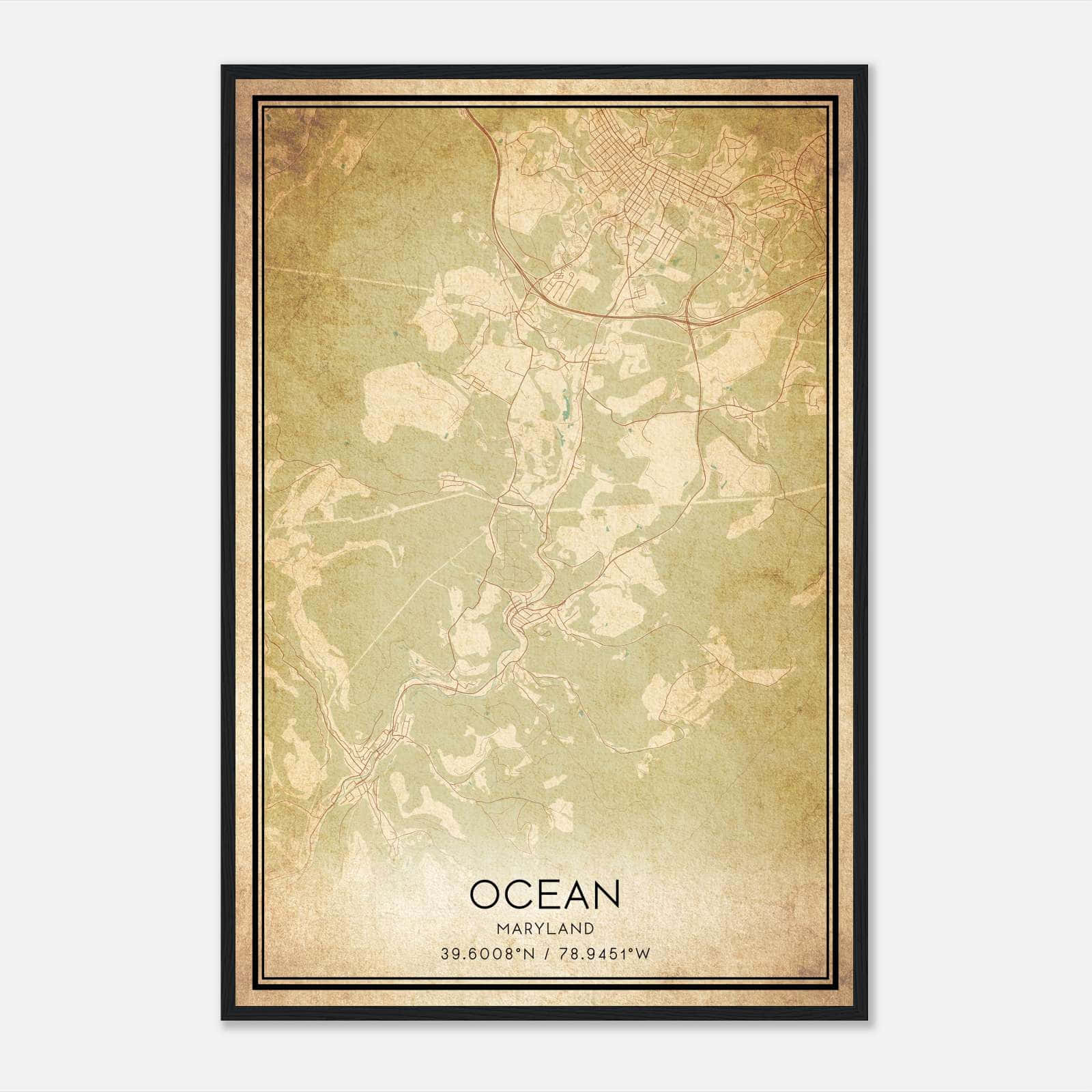 Vintage Ocean Maryland Map Poster, Ocean MD City Road Wall Art Print Vintage Ocean Maryland Map Poster, Ocean MD City Road Wall Art Print