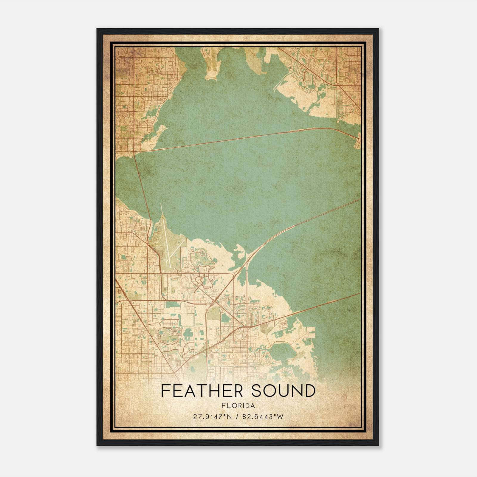 Vintage Feather Sound Florida Map Poster, Feather Sound FL City Road Wall Art Print Vintage Feather Sound Florida Map Poster, Feather Sound FL City Road Wall Art Print