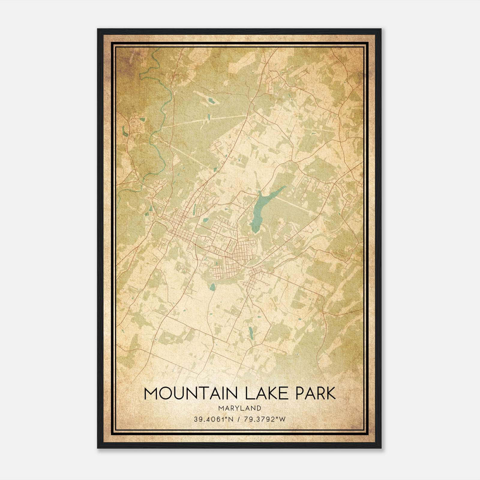 Vintage Mountain Lake Park Maryland Map Poster, Mountain Lake Park MD City Road Wall Art Print Vintage Mountain Lake Park Maryland Map Poster, Mountain Lake Park MD City Road Wall Art Print