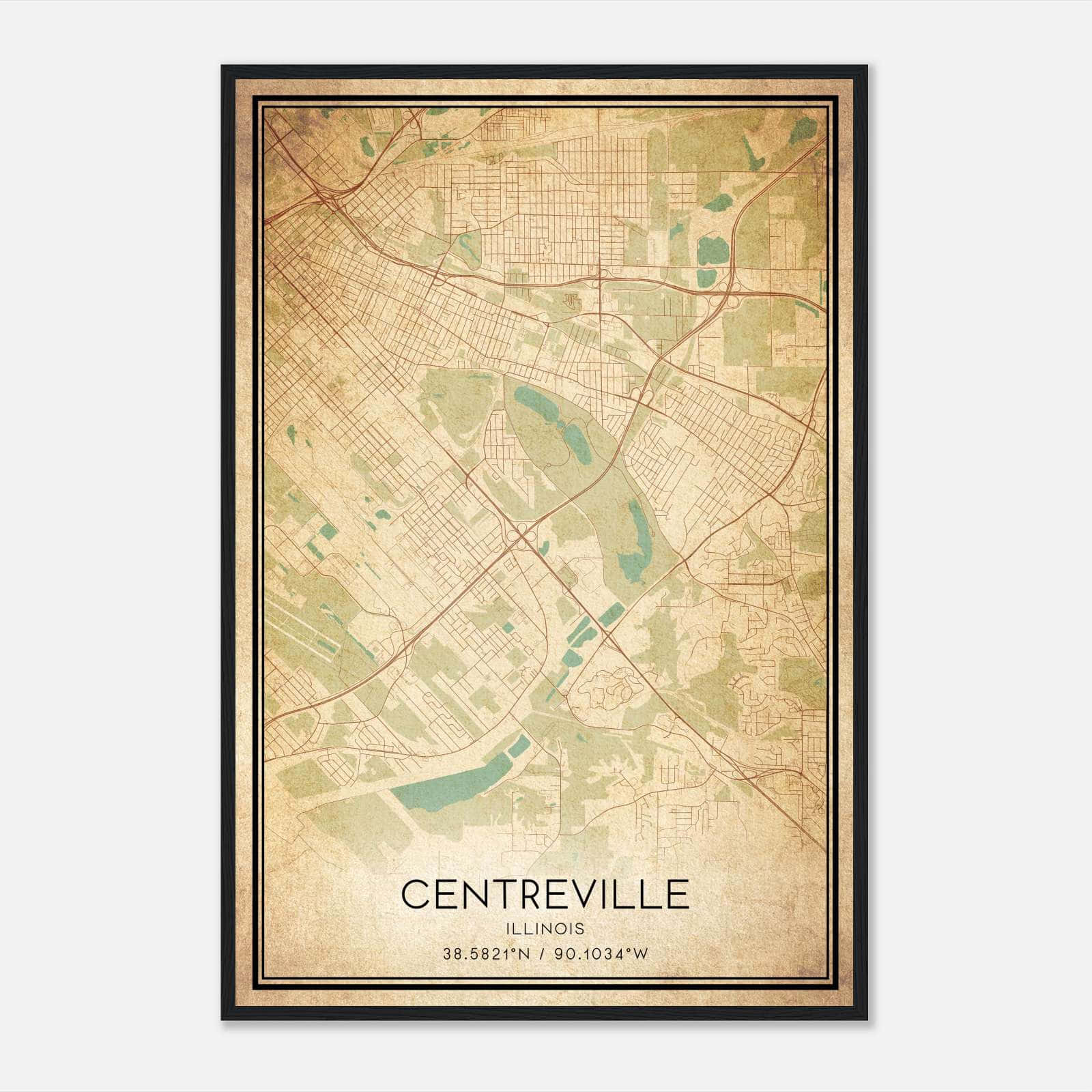 Vintage Centreville Illinois Map Poster, Centreville IL City Road Wall Art Print Vintage Centreville Illinois Map Poster, Centreville IL City Road Wall Art Print