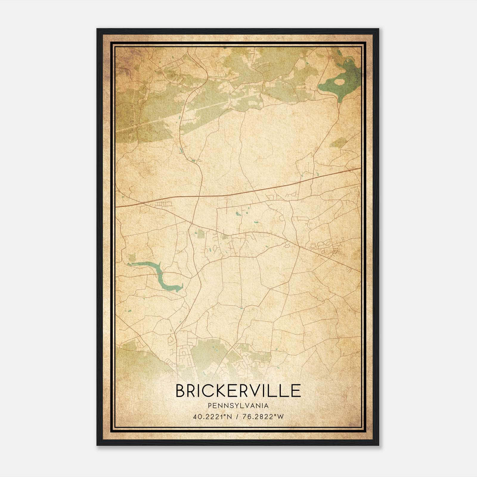 Vintage Brickerville Pennsylvania Map Poster, Brickerville PA City Road Wall Art Print Vintage Brickerville Pennsylvania Map Poster, Brickerville PA City Road Wall Art Print