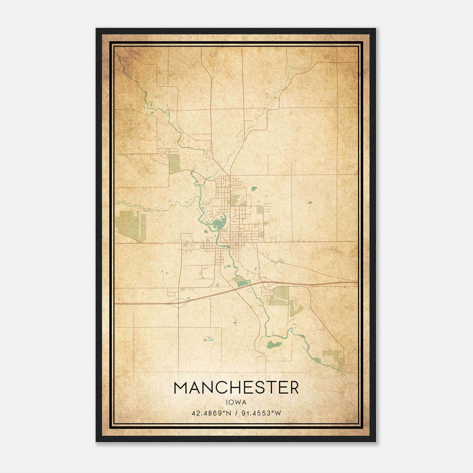 Vintage Manchester Iowa Map Poster, Manchester IA City Road Wall Art Print Vintage Manchester Iowa Map Poster, Manchester IA City Road Wall Art Print