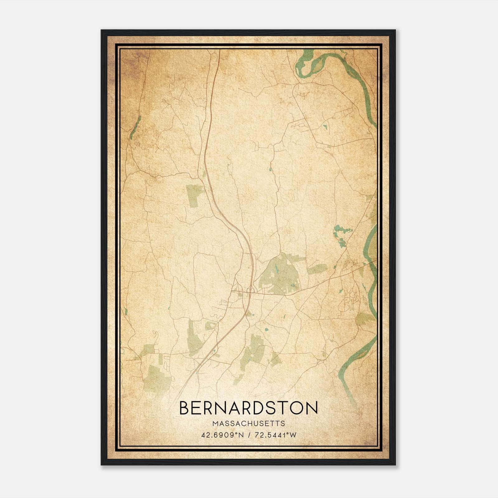 Vintage Bernardston Massachusetts Map Poster, Bernardston MA City Road Wall Art Print Vintage Bernardston Massachusetts Map Poster, Bernardston MA City Road Wall Art Print