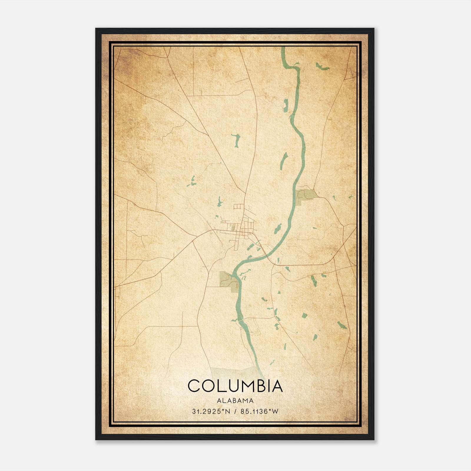 Vintage Columbia Alabama Map Poster, Columbia AL City Road Wall Art Print Vintage Columbia Alabama Map Poster, Columbia AL City Road Wall Art Print
