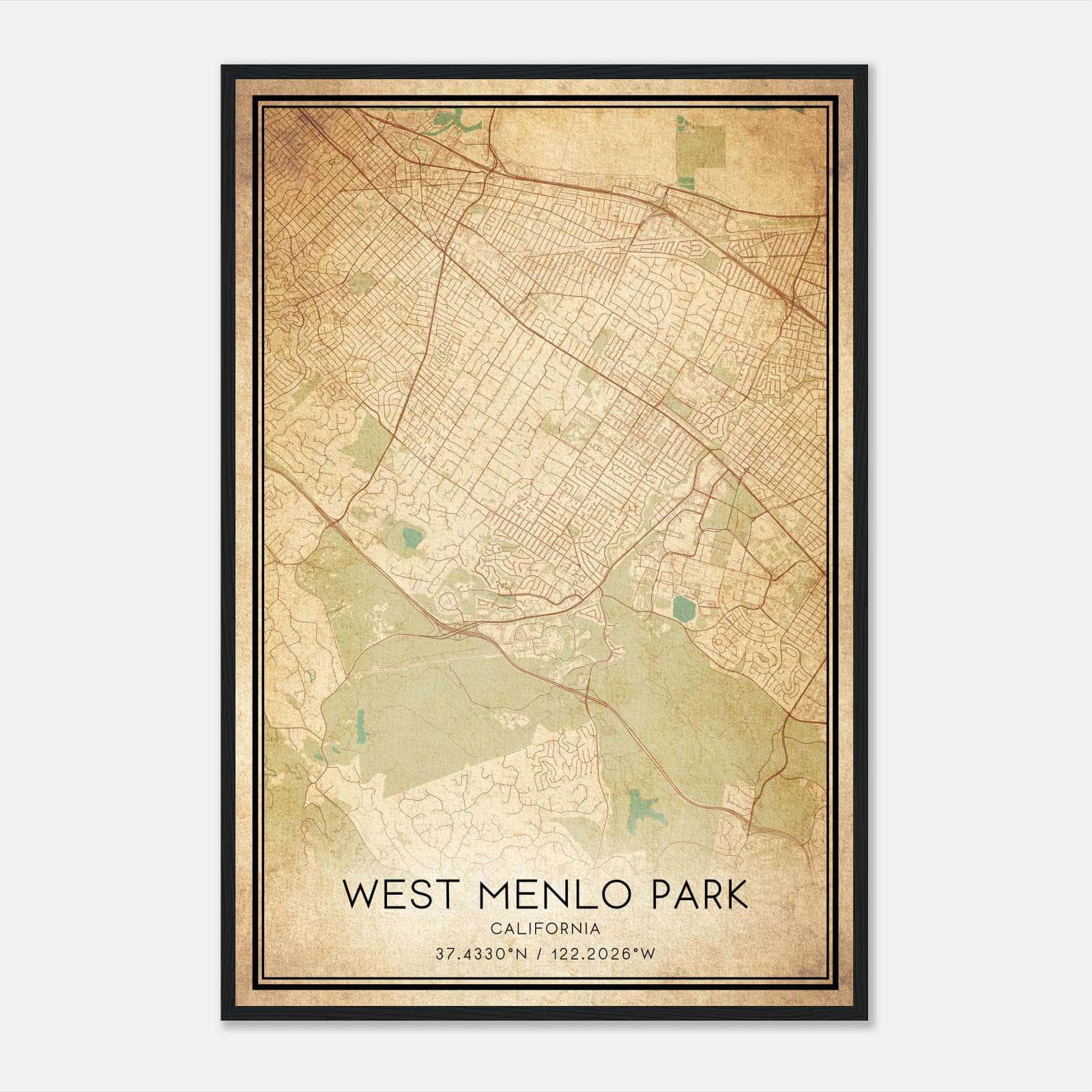 Vintage West Menlo Park California Map Poster, West Menlo Park CA City Road Wall Art Print Vintage West Menlo Park California Map Poster, West Menlo Park CA City Road Wall Art Print
