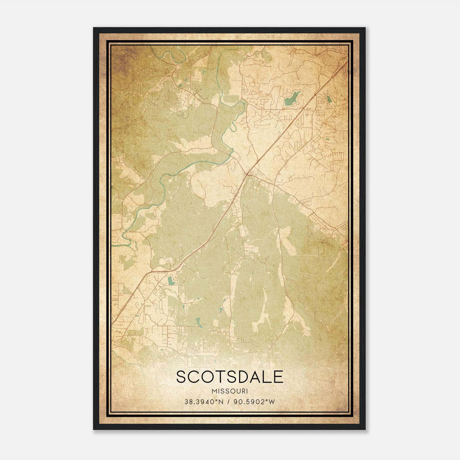 Vintage Scotsdale Missouri Map Poster, Scotsdale MO City Road Wall Art Print Vintage Scotsdale Missouri Map Poster, Scotsdale MO City Road Wall Art Print
