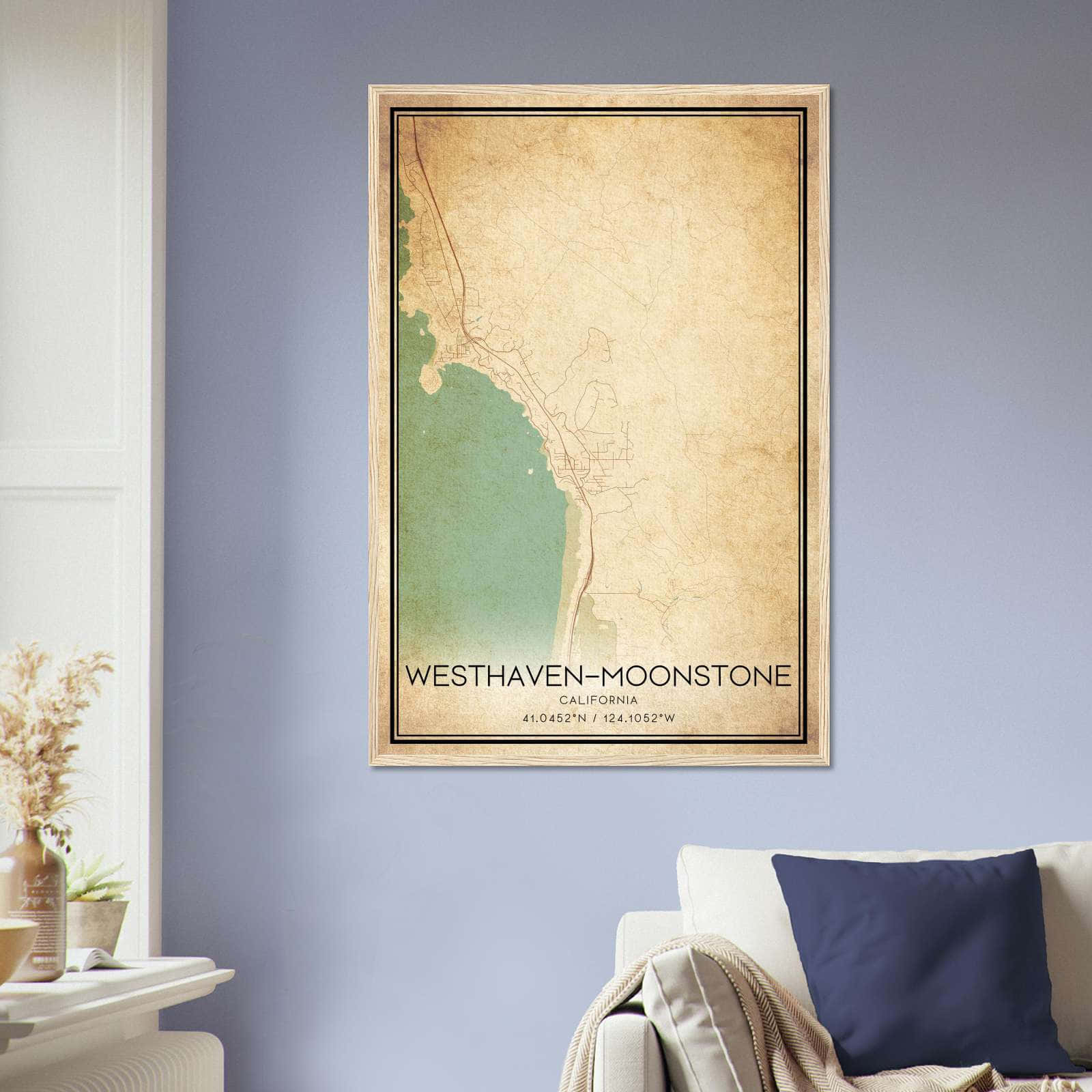 Vintage Westhaven-Moonstone California Map Poster, Westhaven-Moonstone CA City Road Wall Art Print