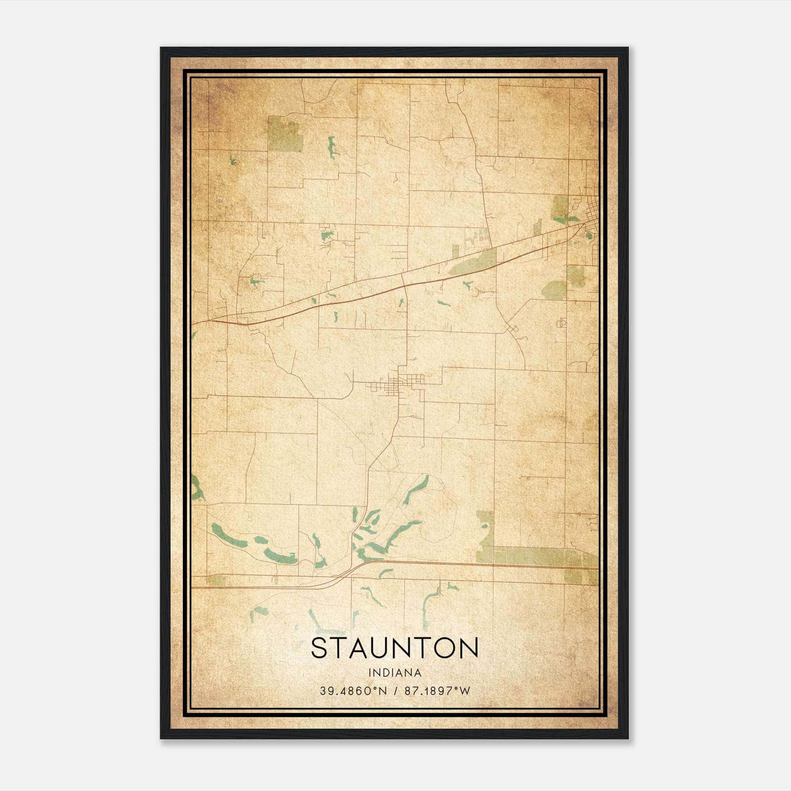 Vintage Staunton Indiana Map Poster, Staunton IN City Road Wall Art Print Vintage Staunton Indiana Map Poster, Staunton IN City Road Wall Art Print