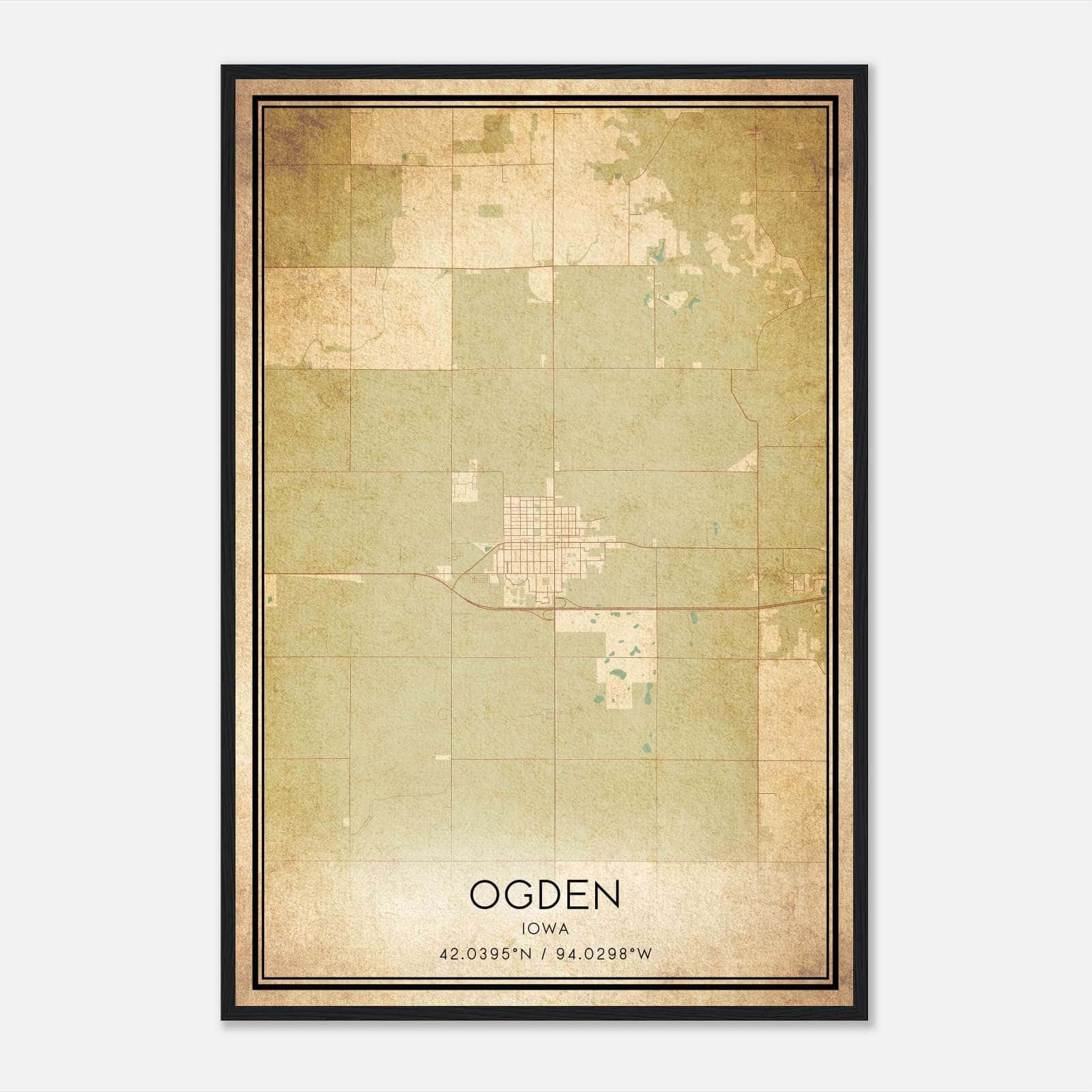 Vintage Ogden Iowa Map Poster, Ogden IA City Road Wall Art Print Vintage Ogden Iowa Map Poster, Ogden IA City Road Wall Art Print