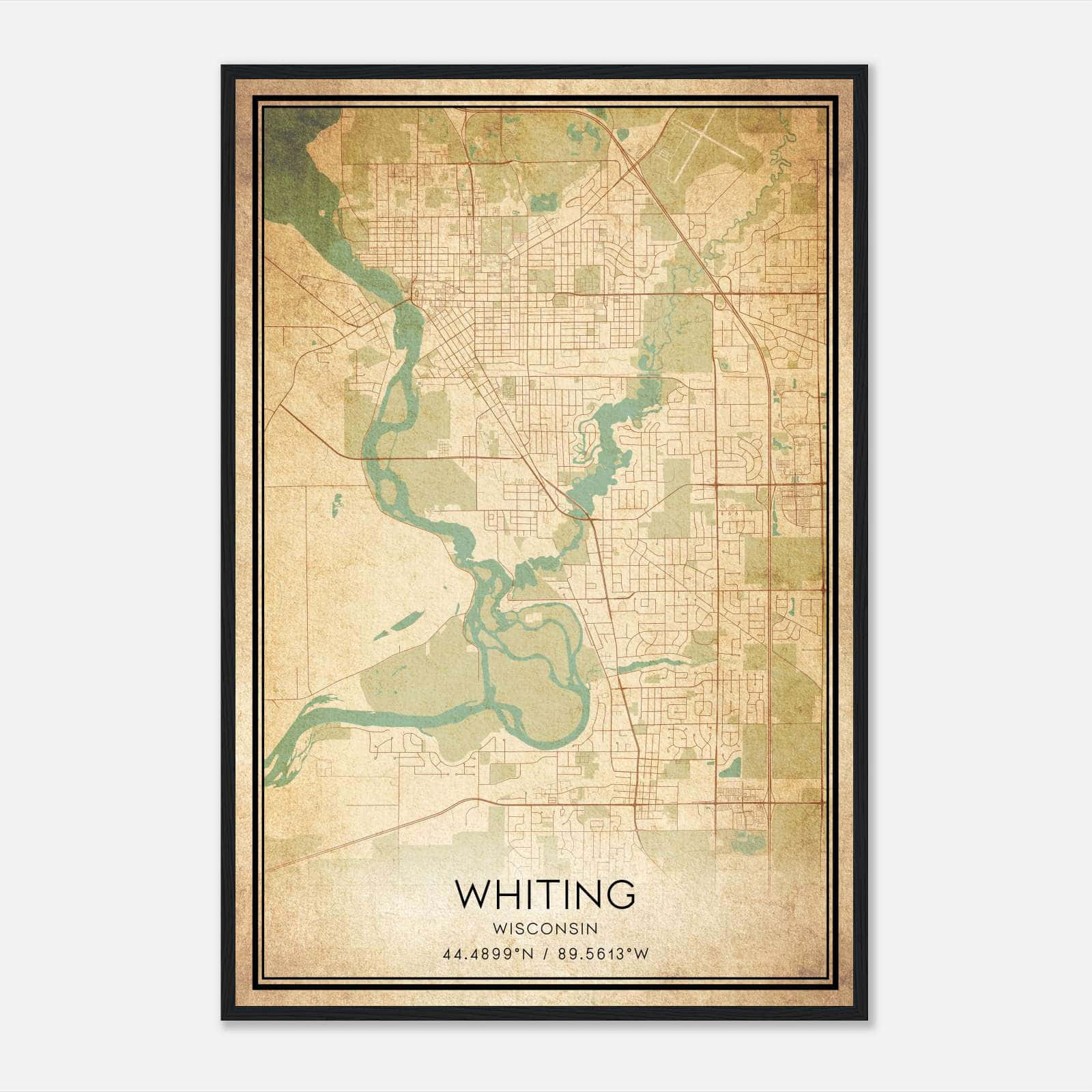 Vintage Whiting Wisconsin Map Poster, Whiting WI City Road Wall Art Print Vintage Whiting Wisconsin Map Poster, Whiting WI City Road Wall Art Print