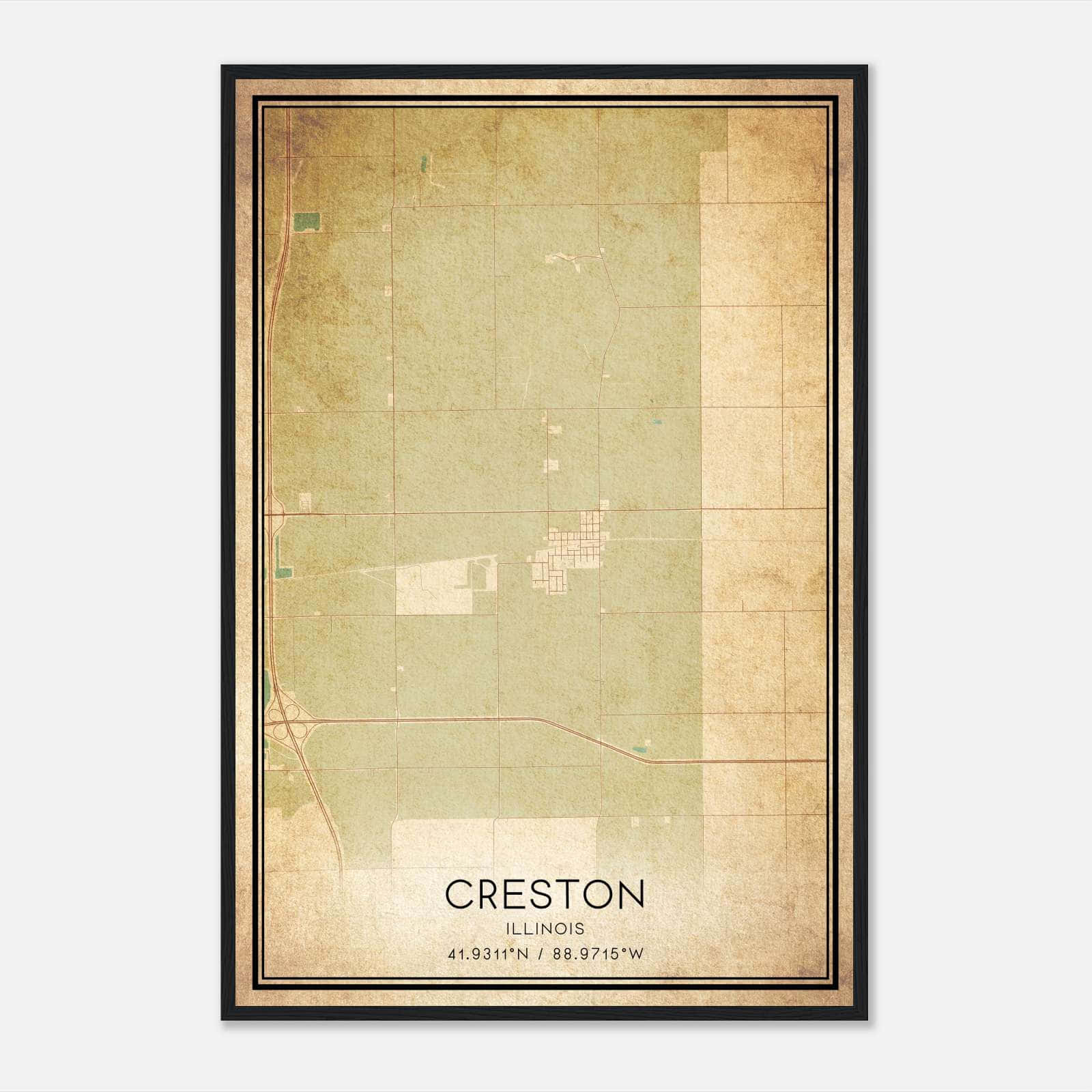 Vintage Creston Illinois Map Poster, Creston IL City Road Wall Art Print Vintage Creston Illinois Map Poster, Creston IL City Road Wall Art Print