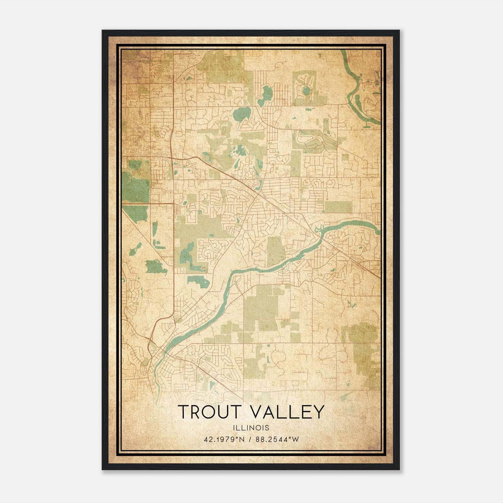 Vintage Trout Valley Illinois Map Poster, Trout Valley IL City Road Wall Art Print Vintage Trout Valley Illinois Map Poster, Trout Valley IL City Road Wall Art Print