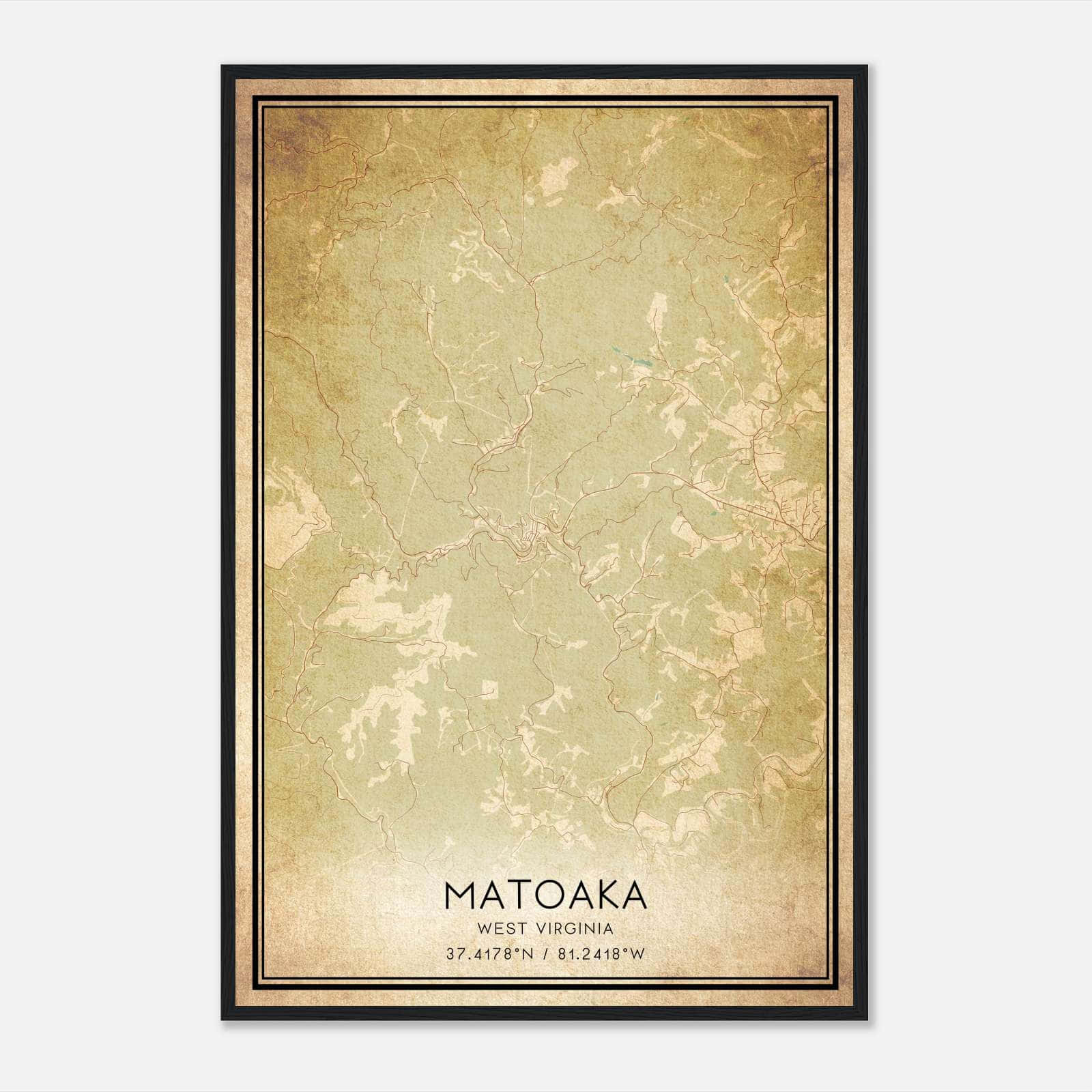 Vintage Matoaka West Virginia Map Poster, Matoaka WV City Road Wall Art Print Vintage Matoaka West Virginia Map Poster, Matoaka WV City Road Wall Art Print