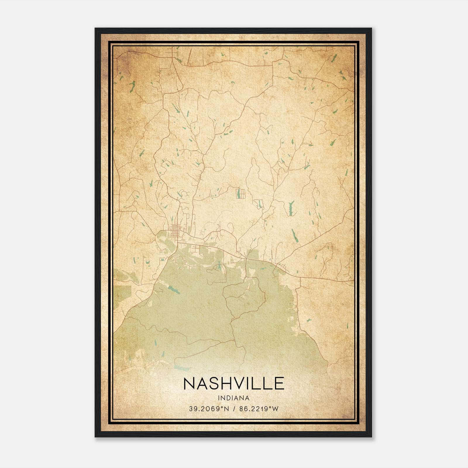 Vintage Nashville Indiana Map Poster, Nashville IN City Road Wall Art Print Vintage Nashville Indiana Map Poster, Nashville IN City Road Wall Art Print