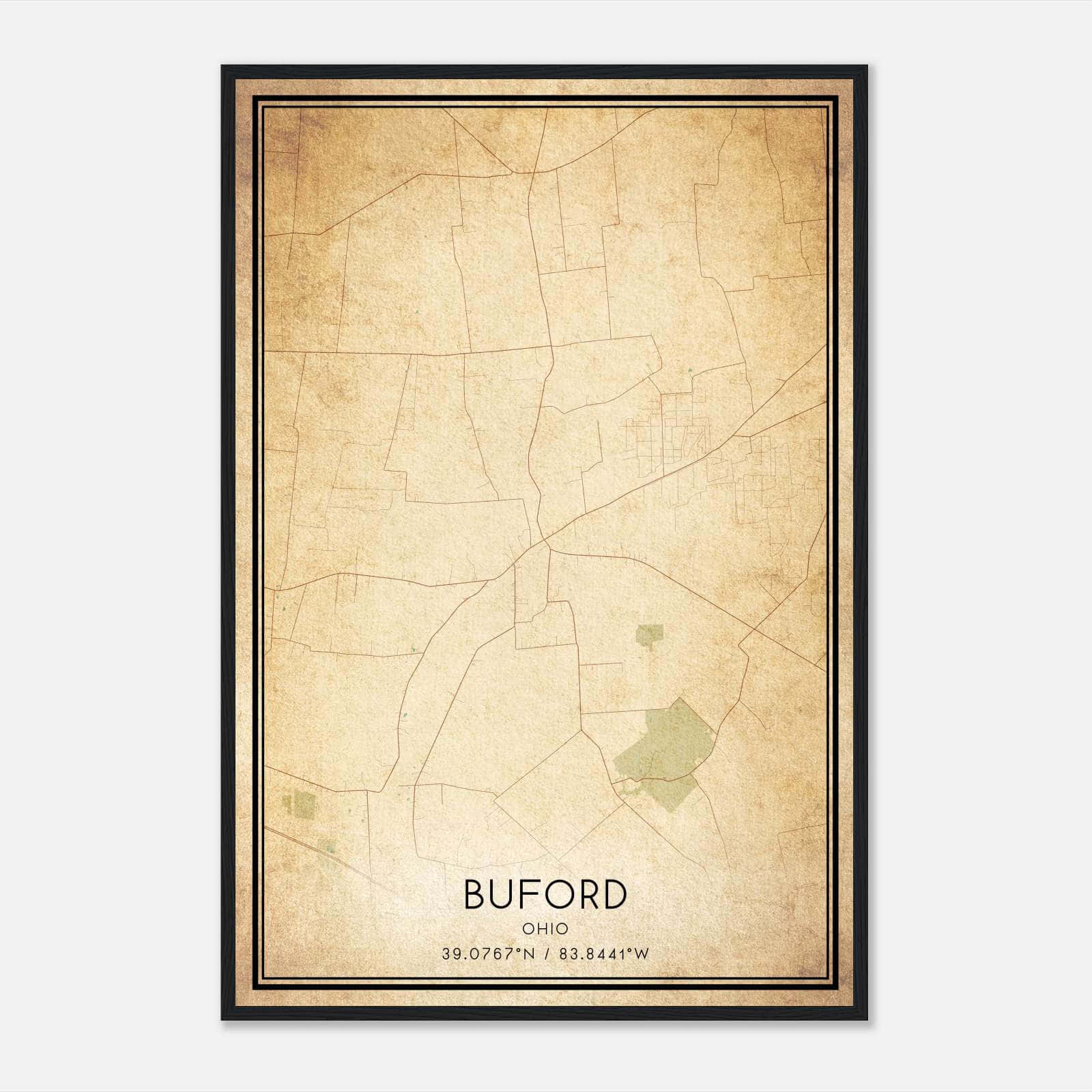 Vintage Buford Ohio Map Poster, Buford OH City Road Wall Art Print Vintage Buford Ohio Map Poster, Buford OH City Road Wall Art Print