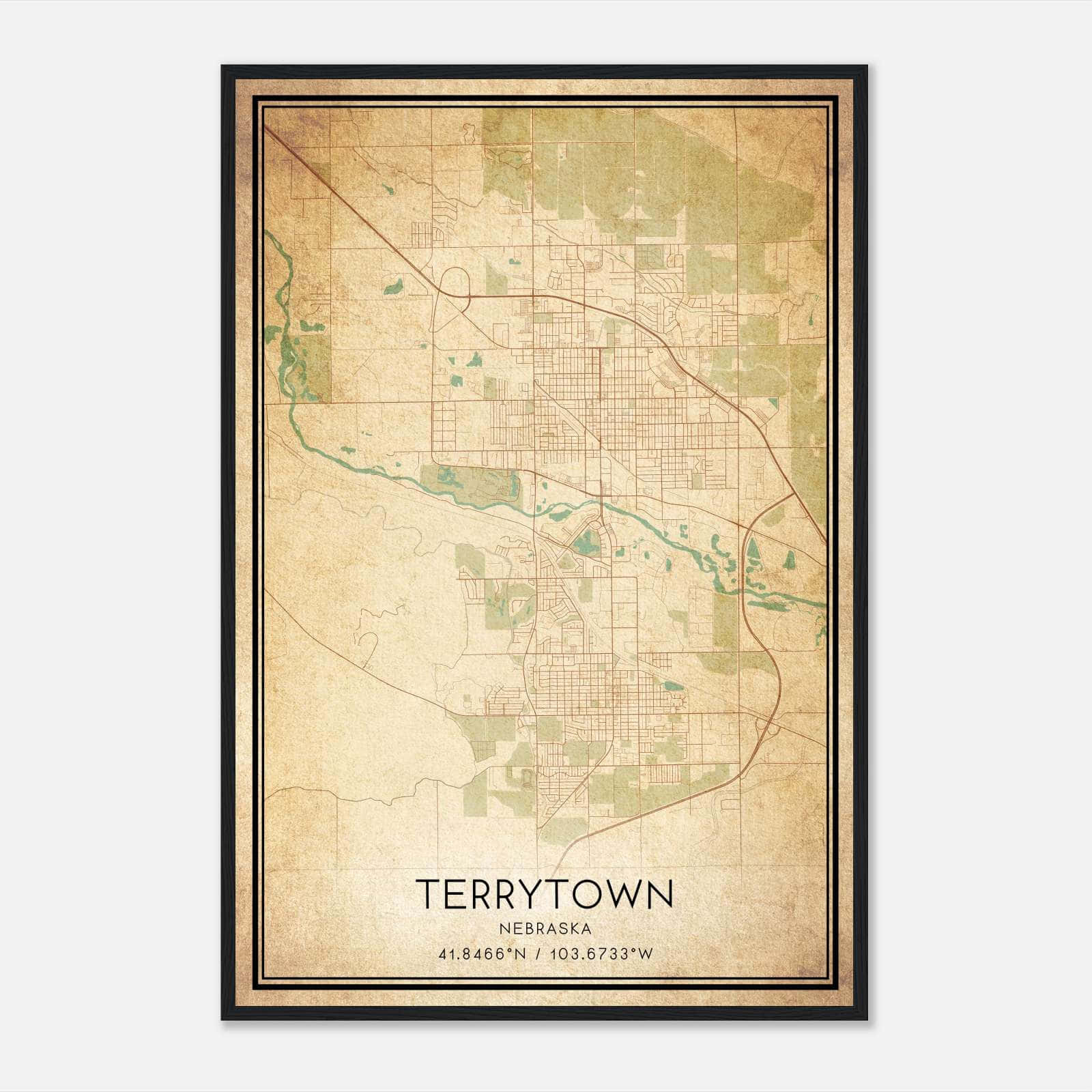 Vintage Terrytown Nebraska Map Poster, Terrytown NE City Road Wall Art Print Vintage Terrytown Nebraska Map Poster, Terrytown NE City Road Wall Art Print