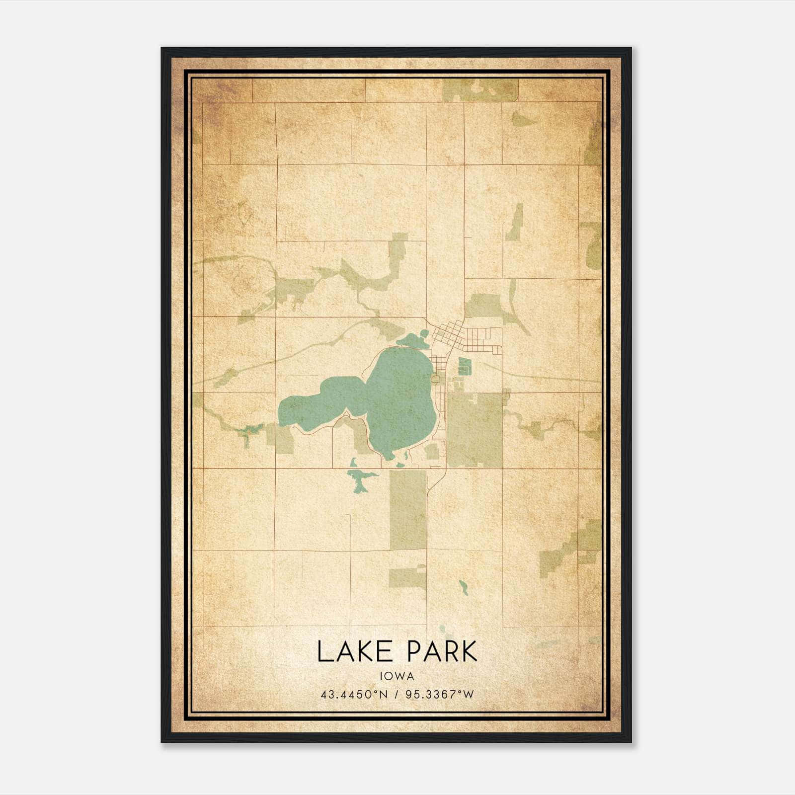 Vintage Lake Park Iowa Map Poster, Lake Park IA City Road Wall Art Print Vintage Lake Park Iowa Map Poster, Lake Park IA City Road Wall Art Print