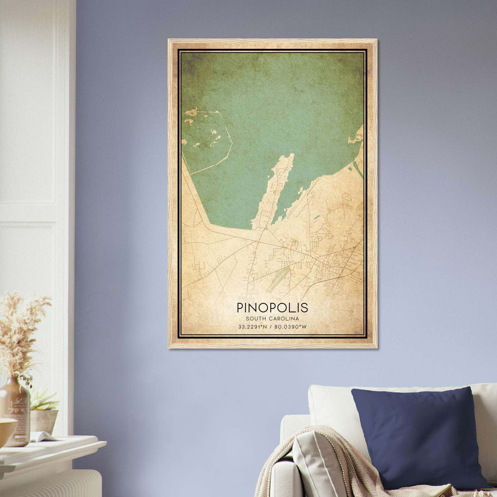 Vintage Pinopolis South Carolina Map Poster, Pinopolis SC City Road Wall Art Print