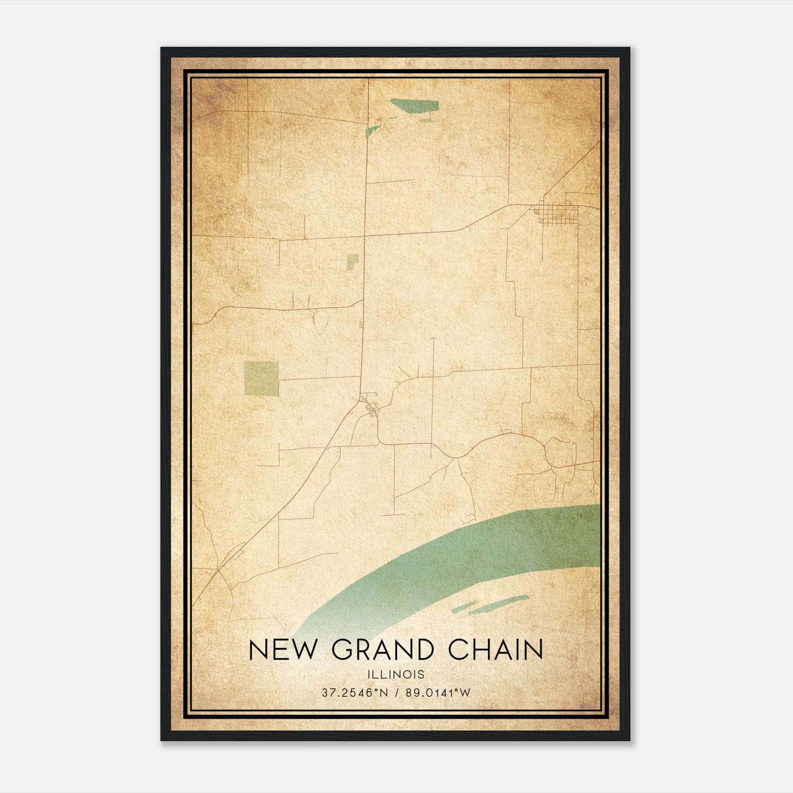 Vintage New Grand Chain Illinois Map Poster, New Grand Chain IL City Road Wall Art Print Vintage New Grand Chain Illinois Map Poster, New Grand Chain IL City Road Wall Art Print